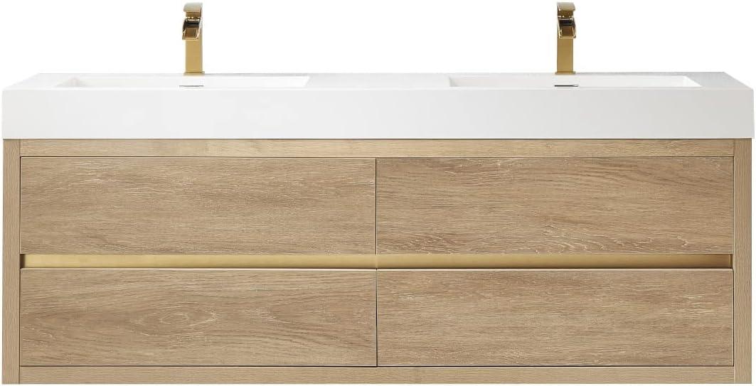 Palencia 60" Double Sink Wall-Mount Floating Wood Bathroom Vanity No Mirror