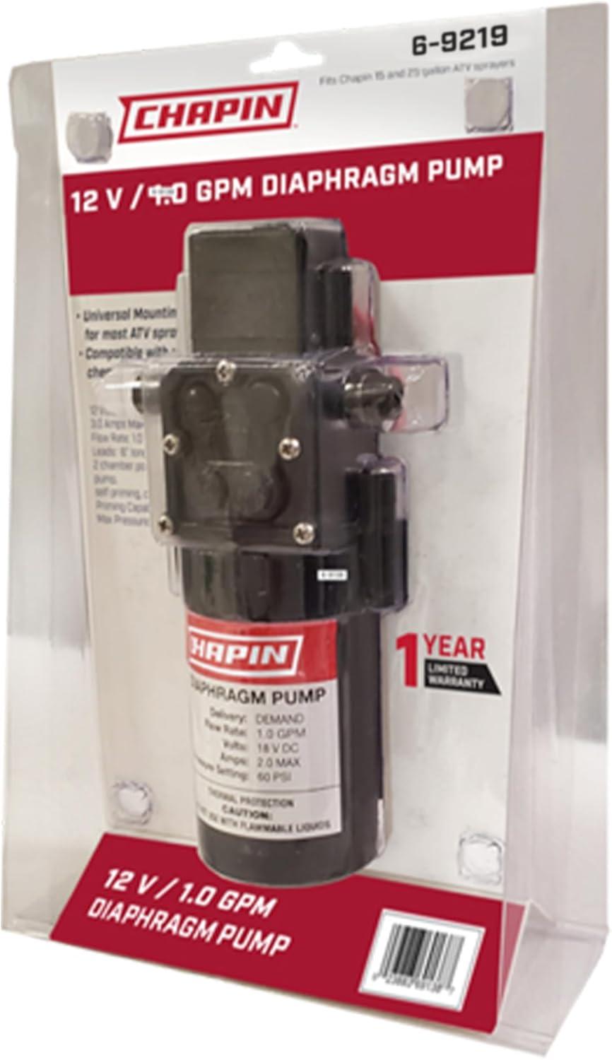 Chapin 6-9219 12V/1.0 GPM 60 PSI Self-Priming Diaphragm Water Pump for ATVs, Marine, Boating, Water Supply, Camping, RV Recreation & Boom Spray Systems, Black