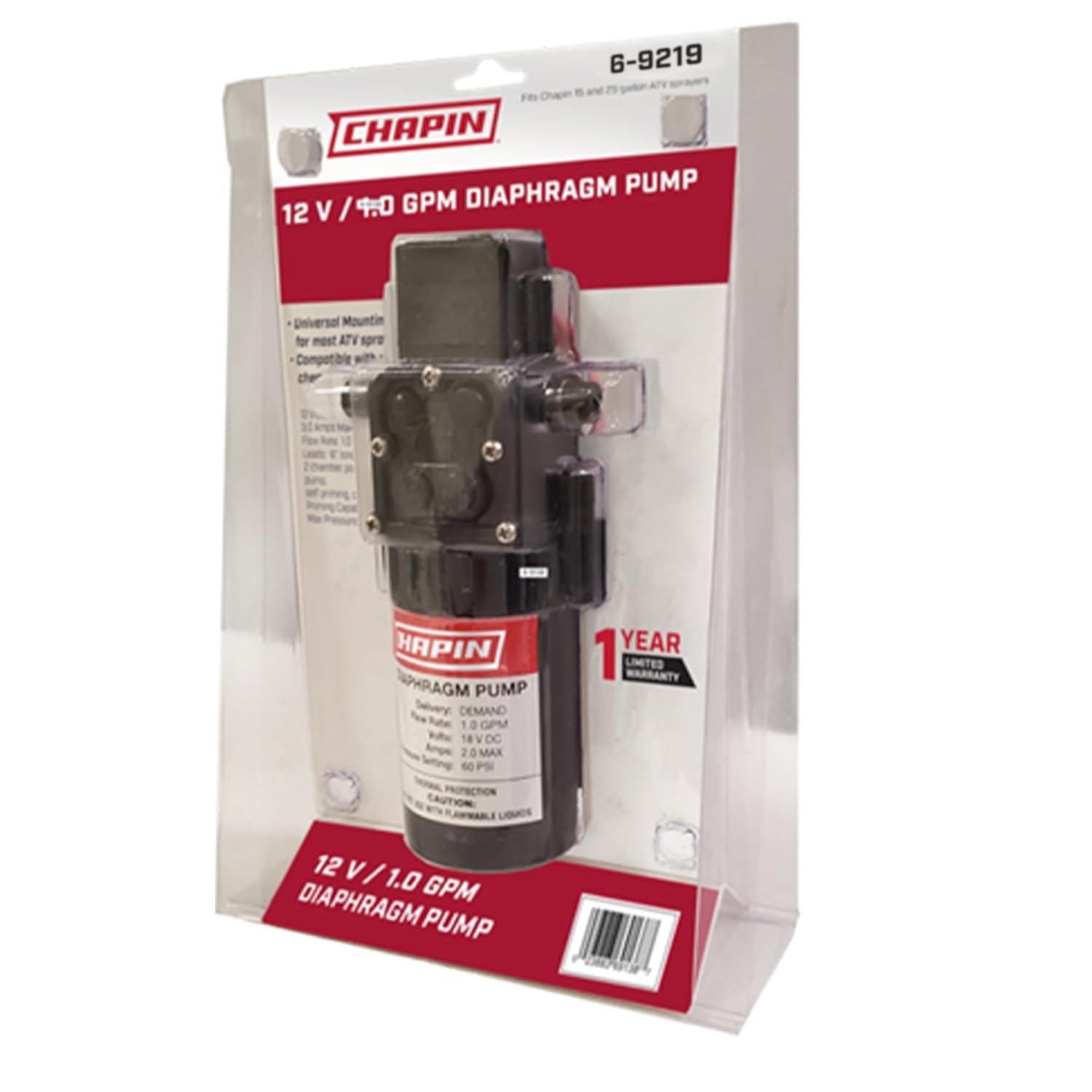 Chapin 6-9219 12V/1.0 GPM 60 PSI Self-Priming Diaphragm Water Pump for ATVs, Marine, Boating, Water Supply, Camping, RV Recreation & Boom Spray Systems, Black