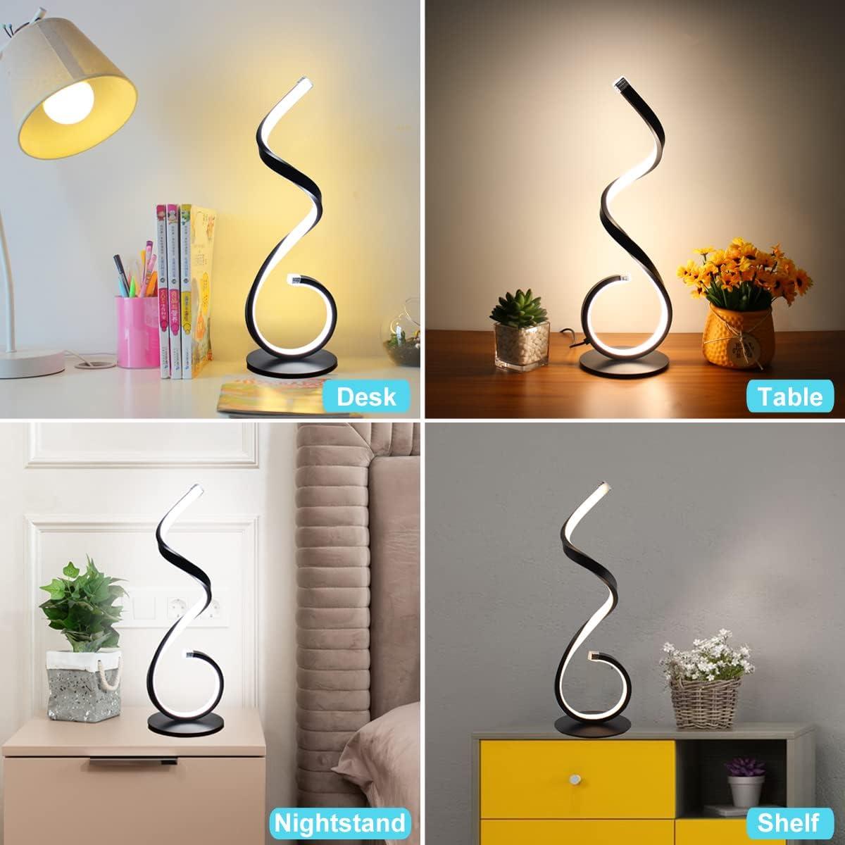 Modern Spiral LED Table Lamp, Stepless Dimmable Bedside Table Lamps for Bedroom, 10W LED Desk Lamp 3 Color Modes Desk Light Reading Office Lamps for Nightstand, Living Room- Silver