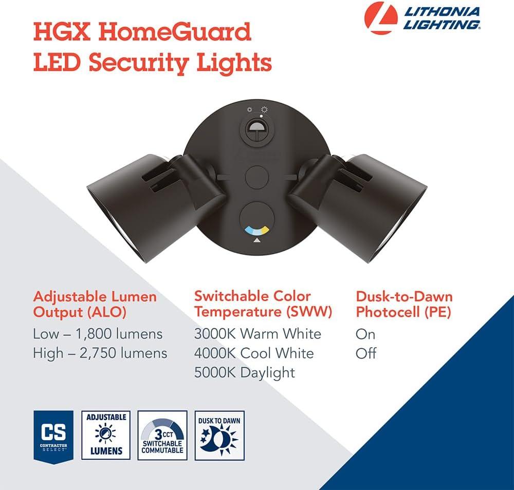 2 - Head Hardwired Dusk to Dawn Outdoor Security Flood Light with Motion Sensor