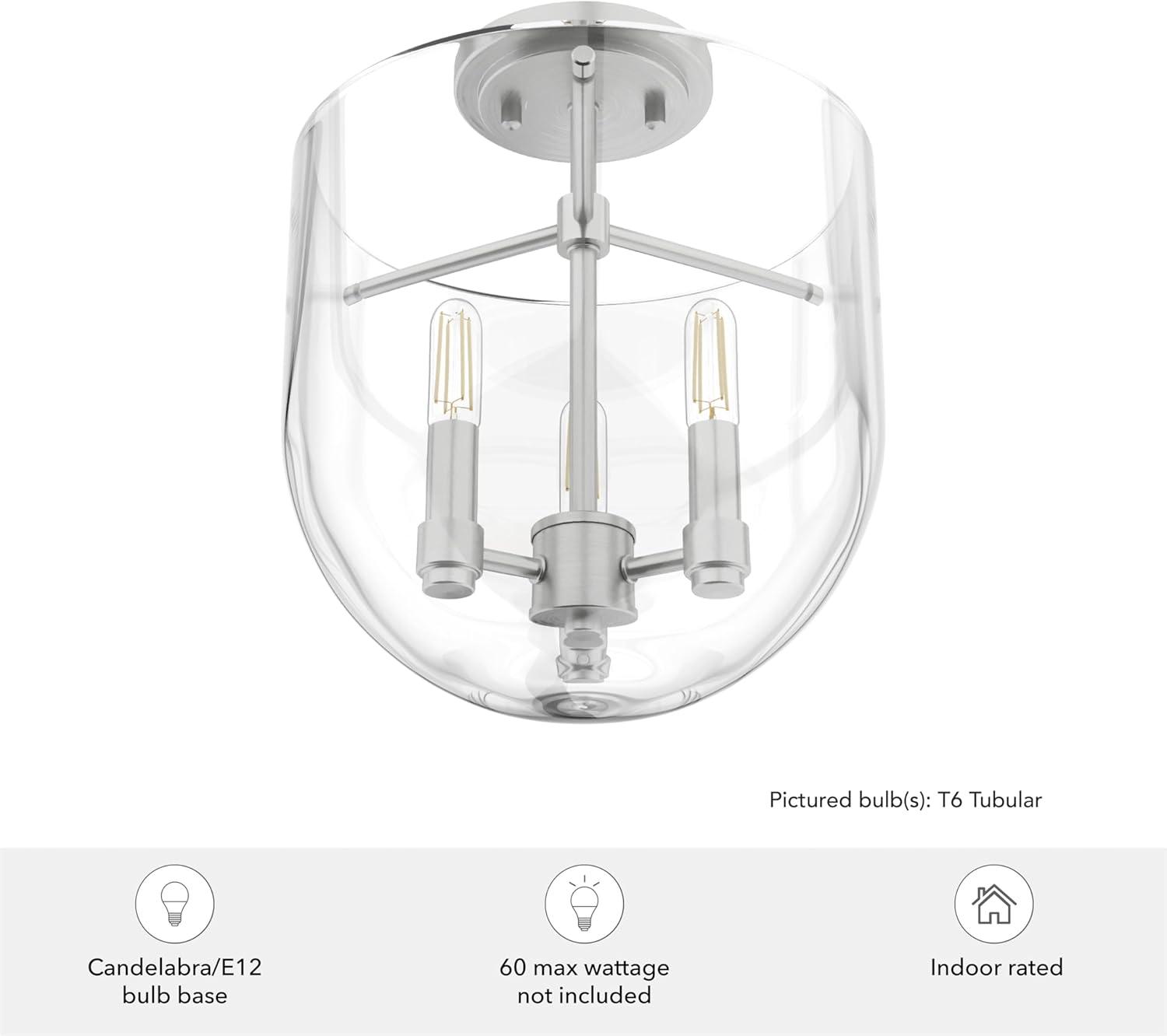 Sacha 11" Brushed Nickel and Glass Semi-Flush Mount Light