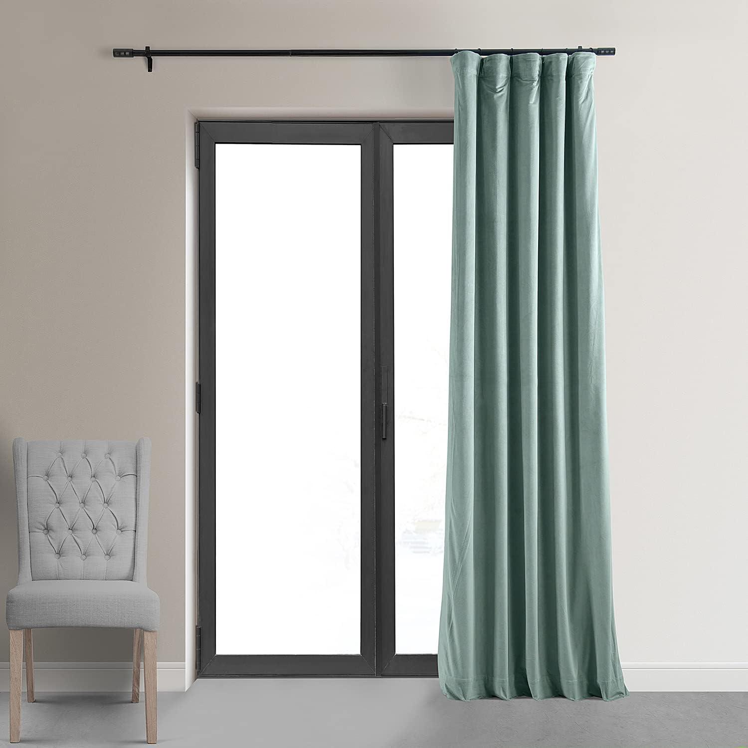 Half Price Drapes Signature Skylark Blue Velvet Blackout Curtains For Bedroom(1 Panel), 50WX 120L