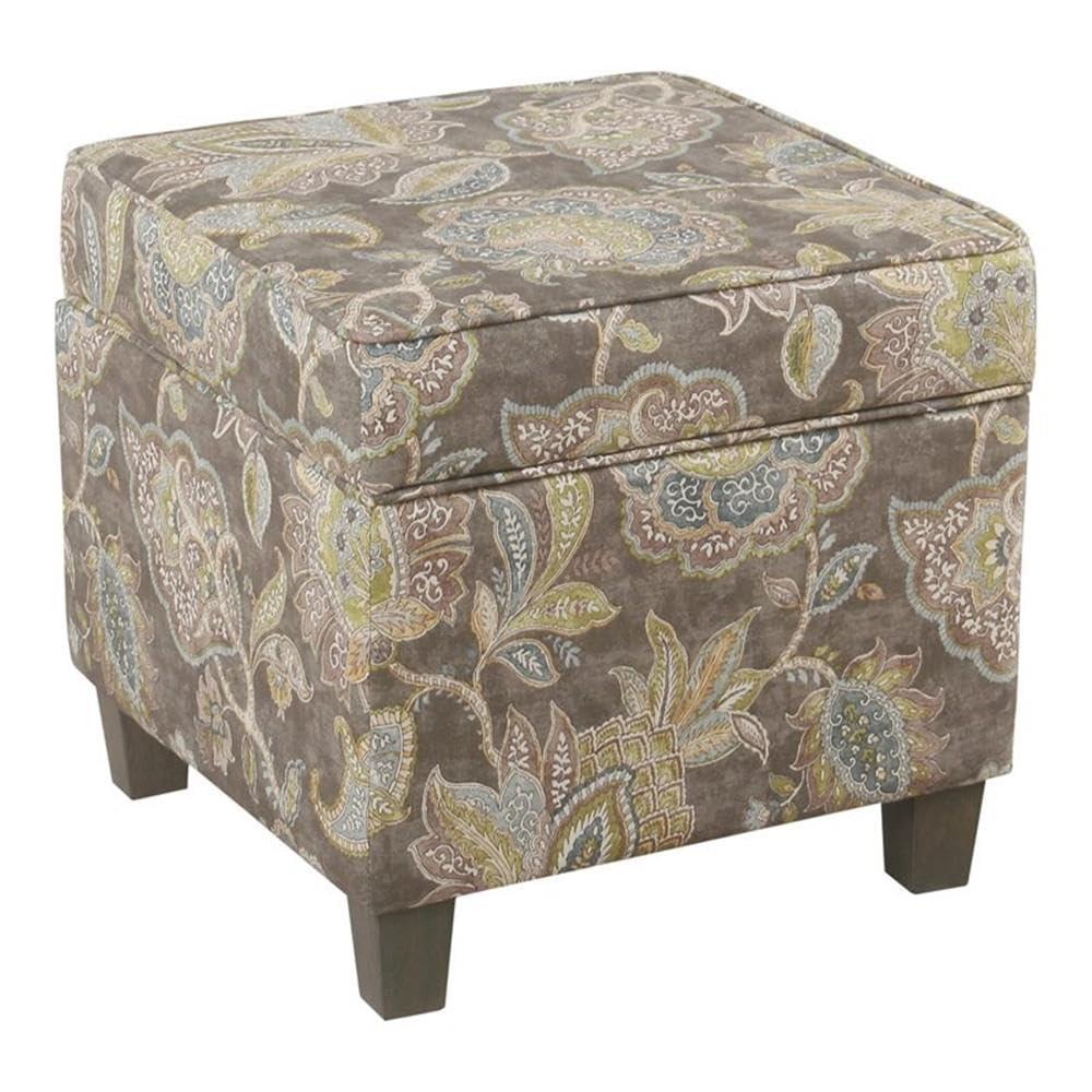 Cole Classics Square Storage Ottoman with Lift Off Top Gray Floral - HomePop