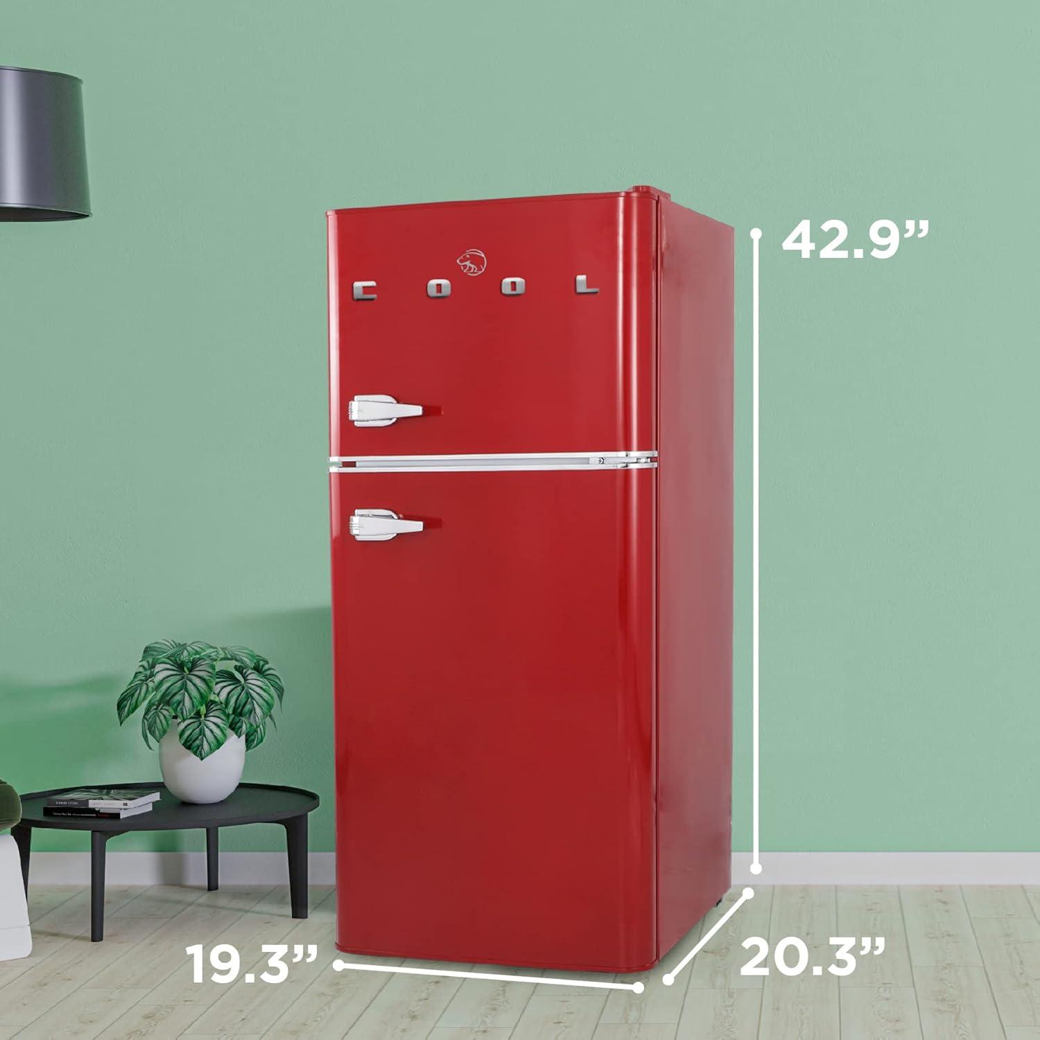 Retro Red Compact Refrigerator with True Freezer and Chrome Handles