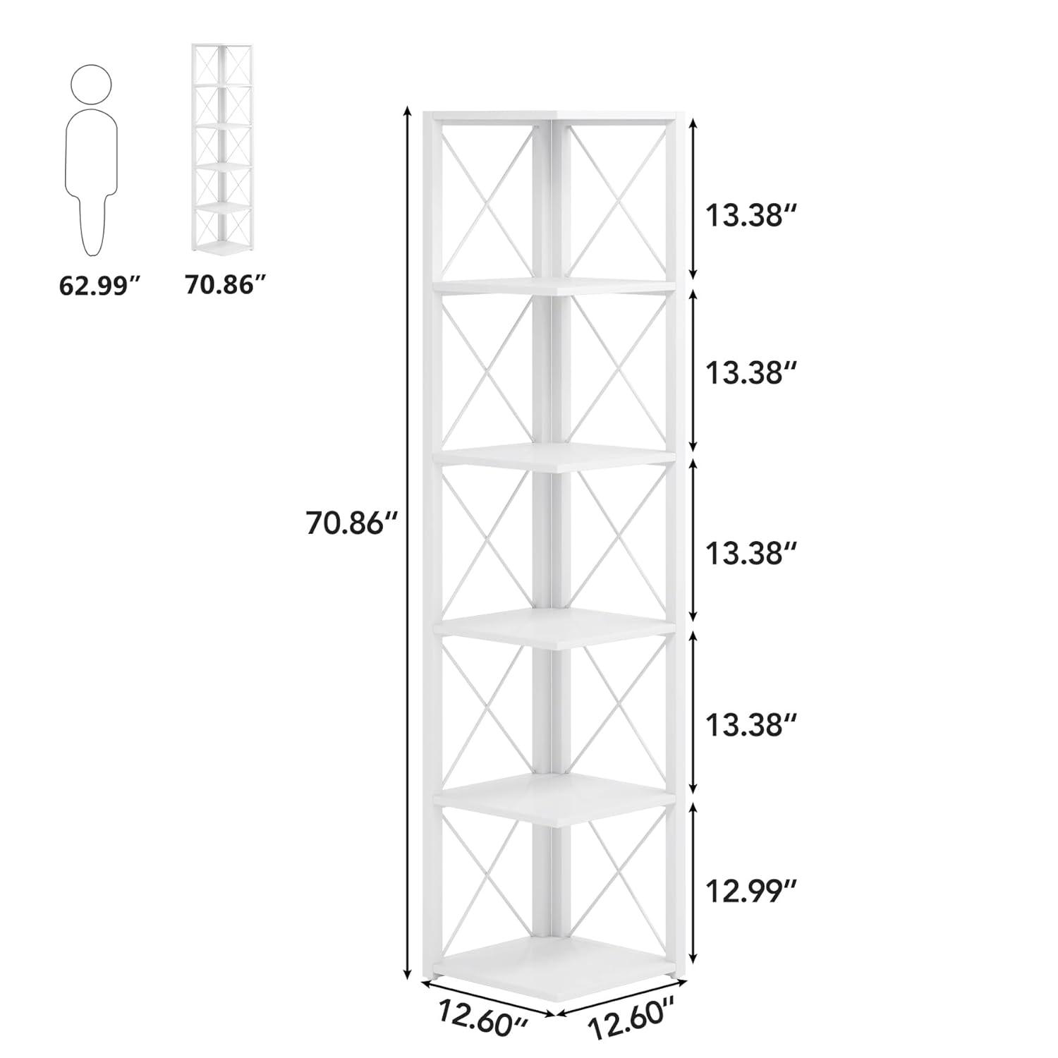 Hommoo 6-Tier Corner Shelf, 70.86" Corner Bookshelf White
