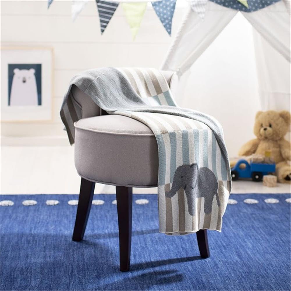 SAFAVIEH Harlo The Elephant Striped 32" x 40" Baby Throw, Beige/Teal