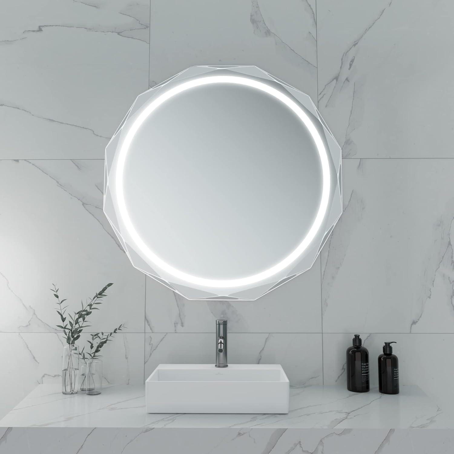 Diamond Frameless LED Bathroom Vanity Mirror with Anti-Fog, 24 Inch