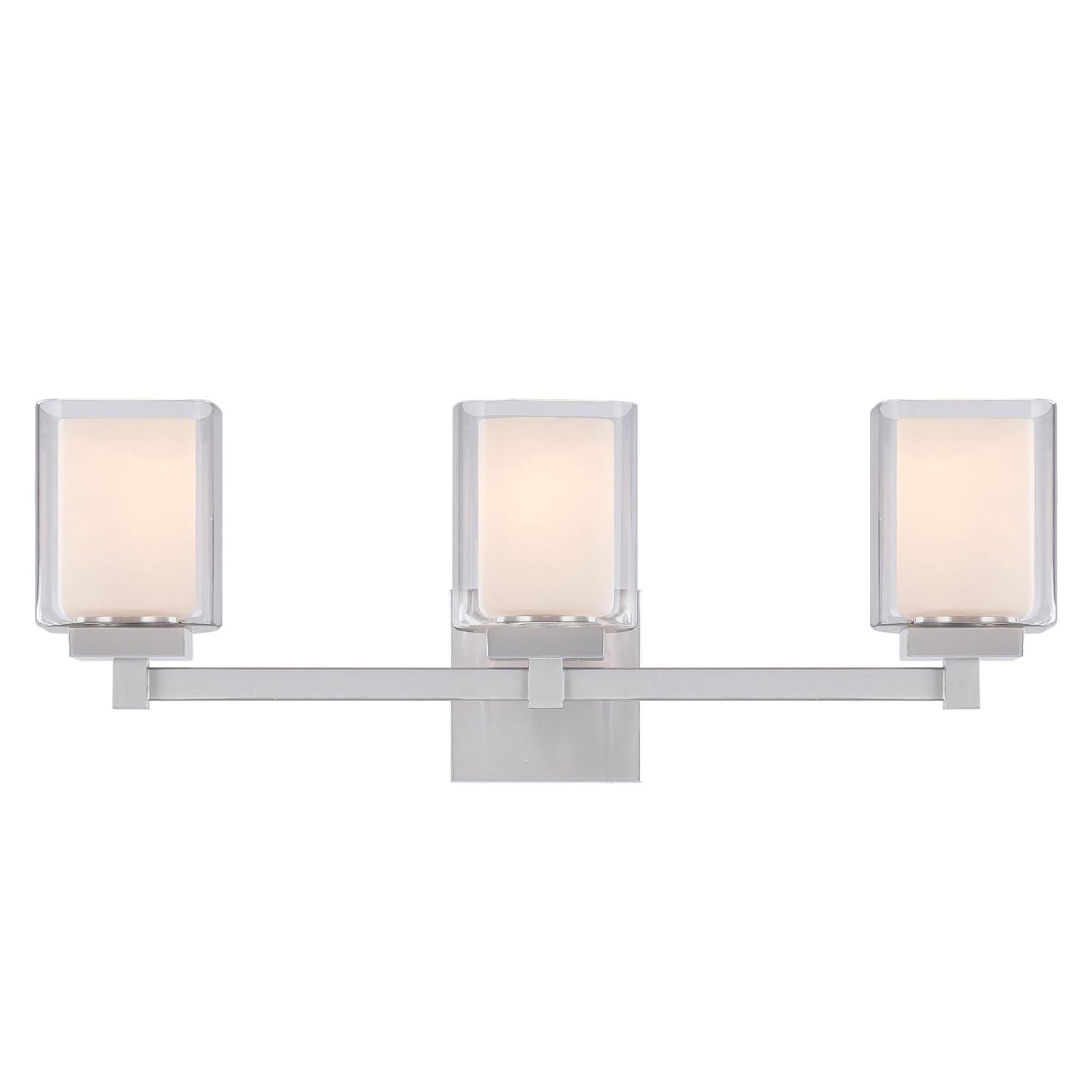 Aspen Creative 62327, Bathroom Vanity 3 Lights Fixture 24"W x 9"H x 5-3/4"E. Satin Nickel Finish, Bulb Not Included