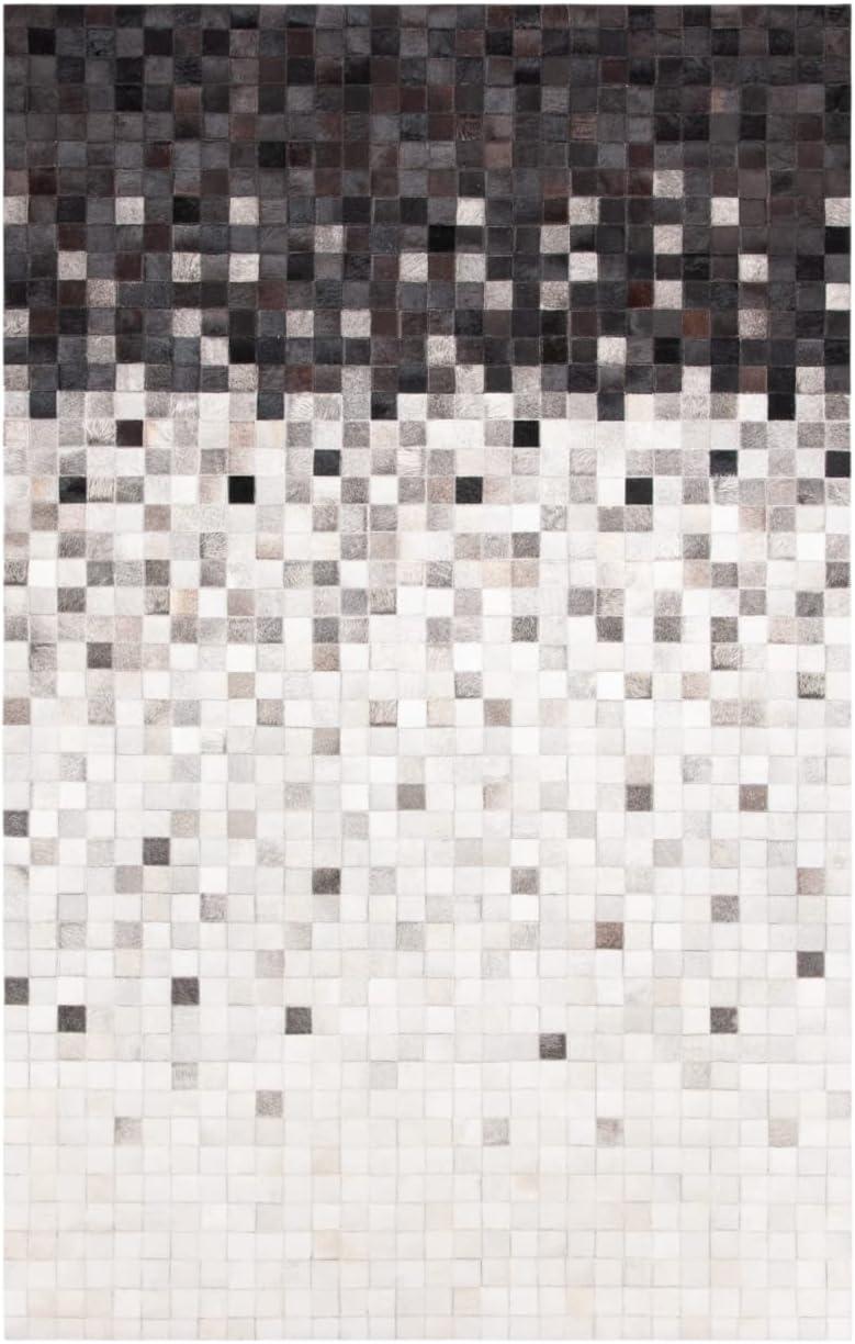 SAFAVIEH Studio Leather Cherette Geometric Area Rug, Ivory/Black, 9' x 12'