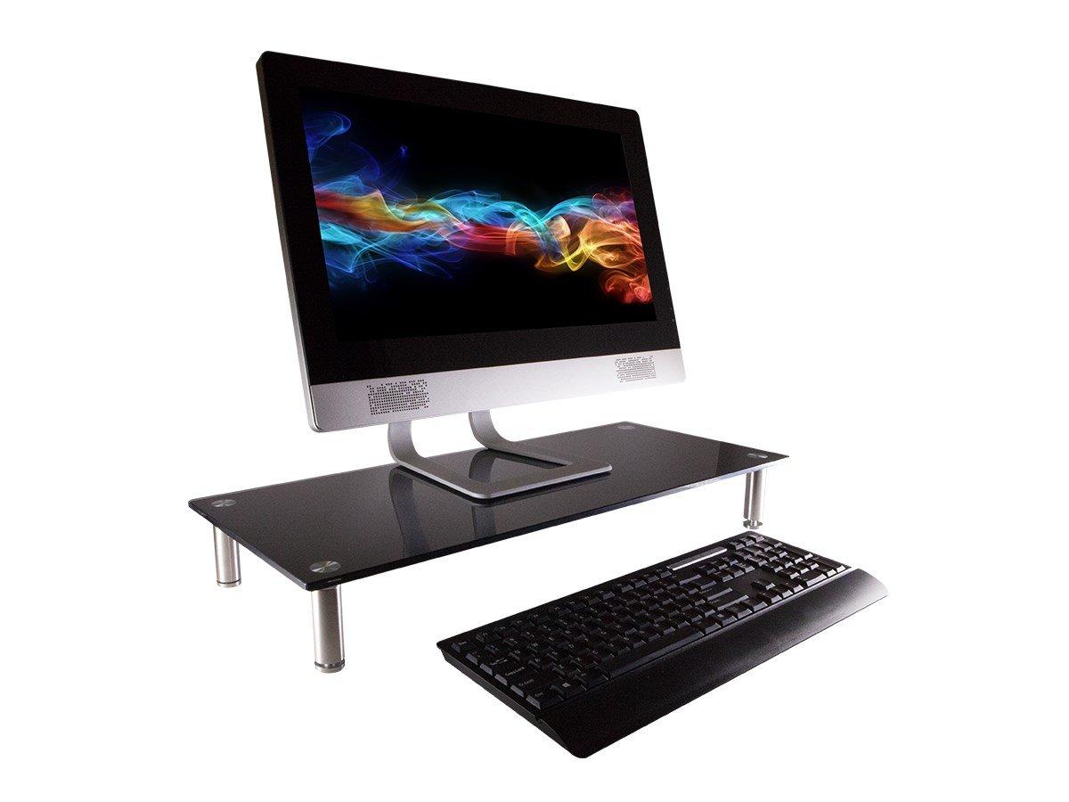 Monoprice Medium Multimedia Desktop Stand, Black Glass 25.6" x 11.0" - Stand & Riser, Desktop TV Stand, Dual Monitors w/ Height Adjustable Legs