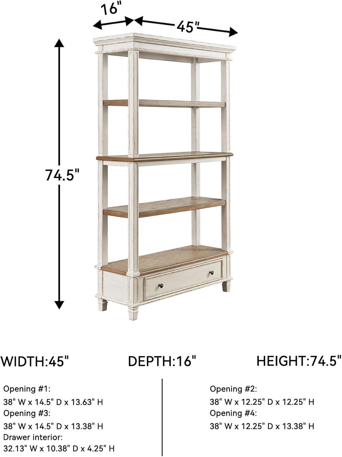 75" Realyn Bookshelf - Signature Design by Ashley: Cottage Style, Antiqued Two-Tone Finish, Open Shelves