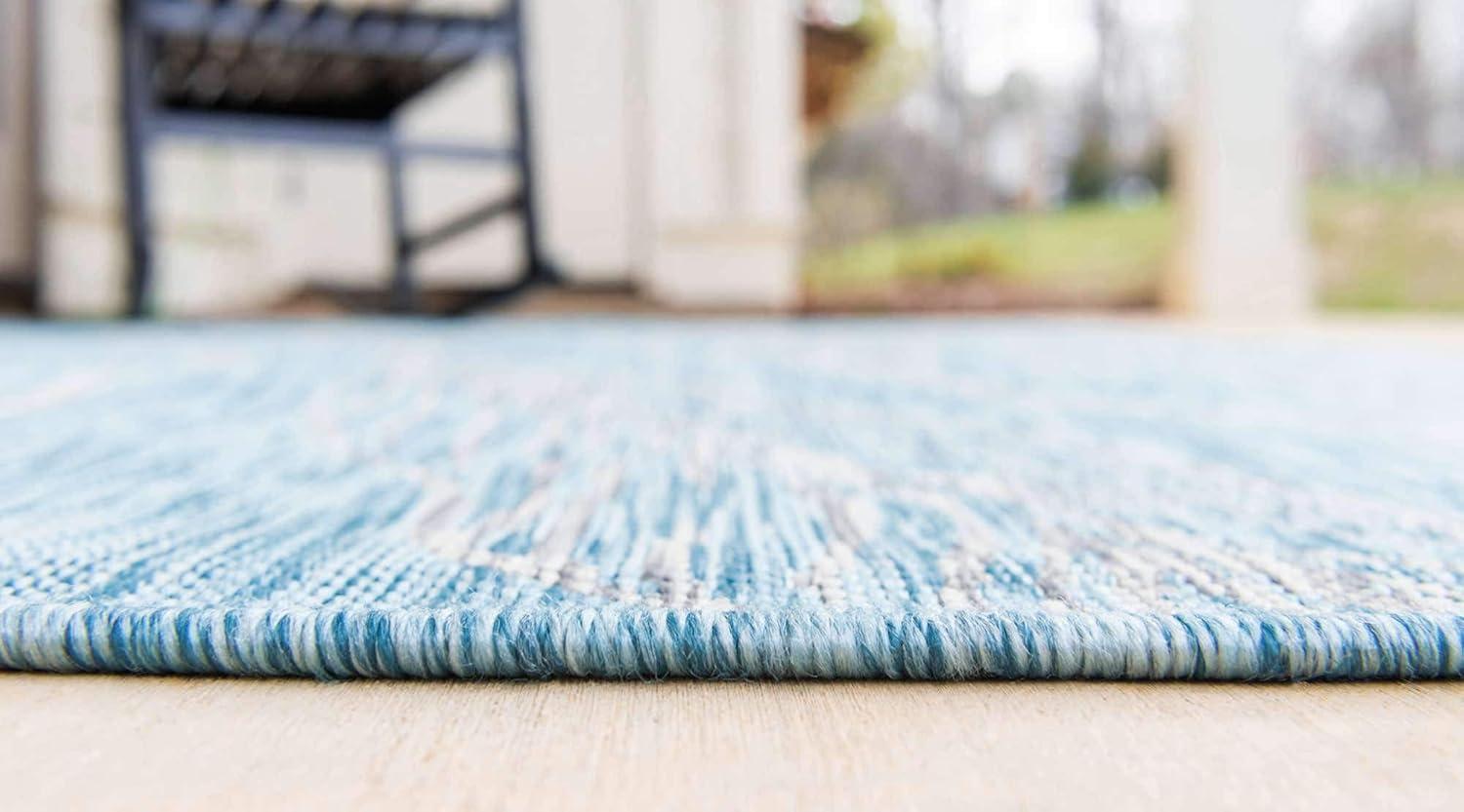 Unique Loom 8' 0 x 11' 4 Rectangle Indoor/Outdoor Botanical Light Aqua Area Rug