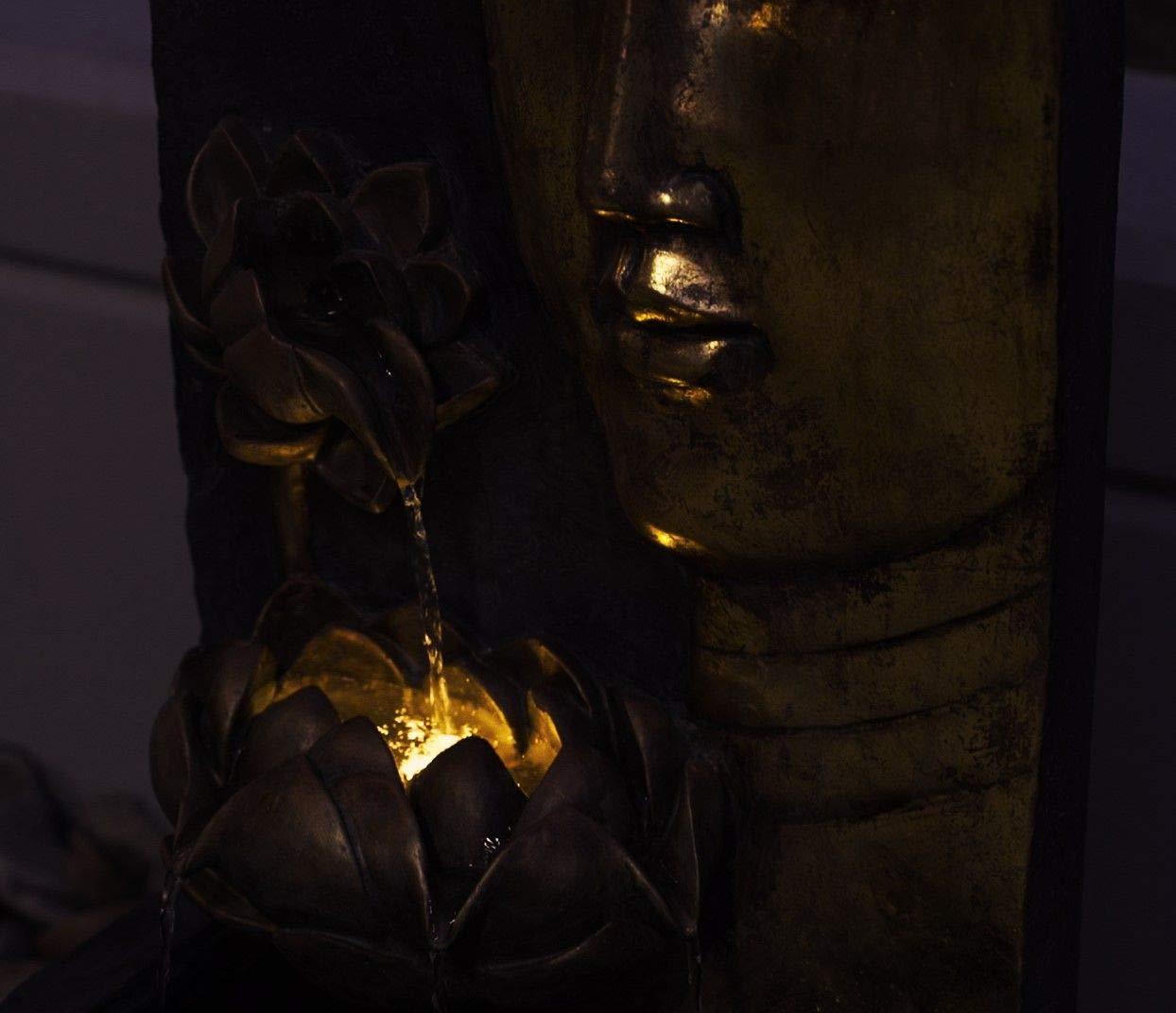 XBrand 30" H Zen Buddha Face Water Fountain w/ LED light & Pump, Indoor/Outdoor Freestanding, Relaxing Zen Décor, Bronze and Natural Grey Polyresin Fountain for Home Patio Garden Backyard