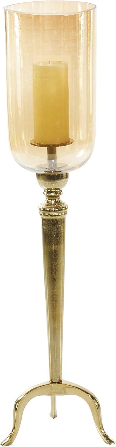 DecMode Gold Aluminum Single Candle Hurricane Lamp