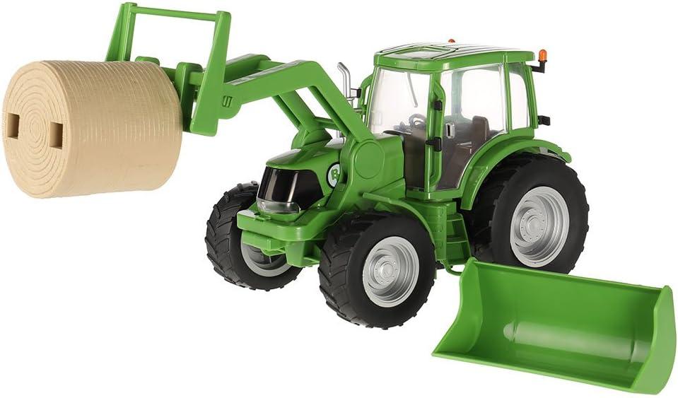 Big Country Toys Tractor & Implements, 1:20 Scale, Toy Tractor with Hay Bale and Bucket Attachment, Working Doors, Green, Ages 3 and Up…