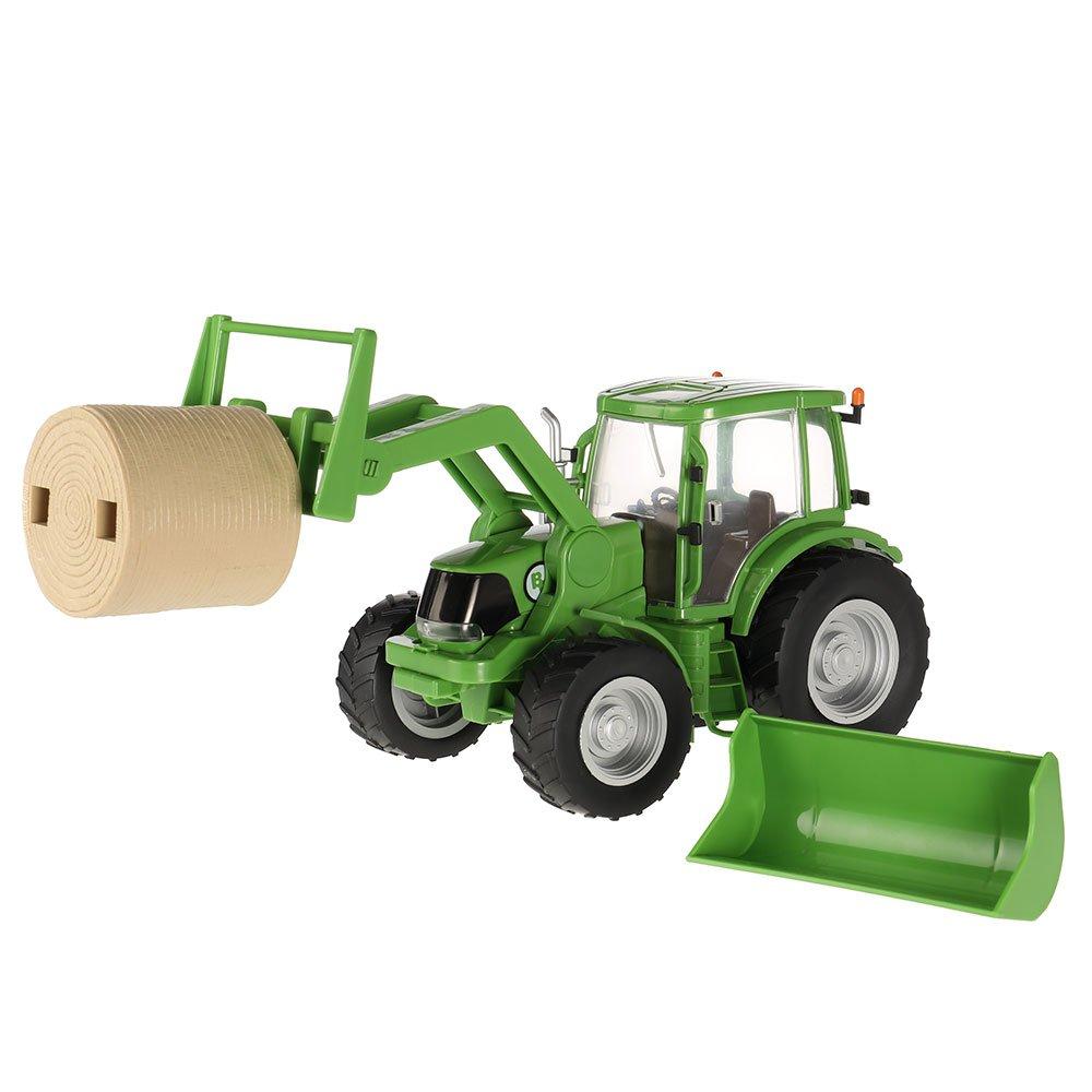 Big Country Toys Tractor & Implements, 1:20 Scale, Toy Tractor with Hay Bale and Bucket Attachment, Working Doors, Green, Ages 3 and Up…