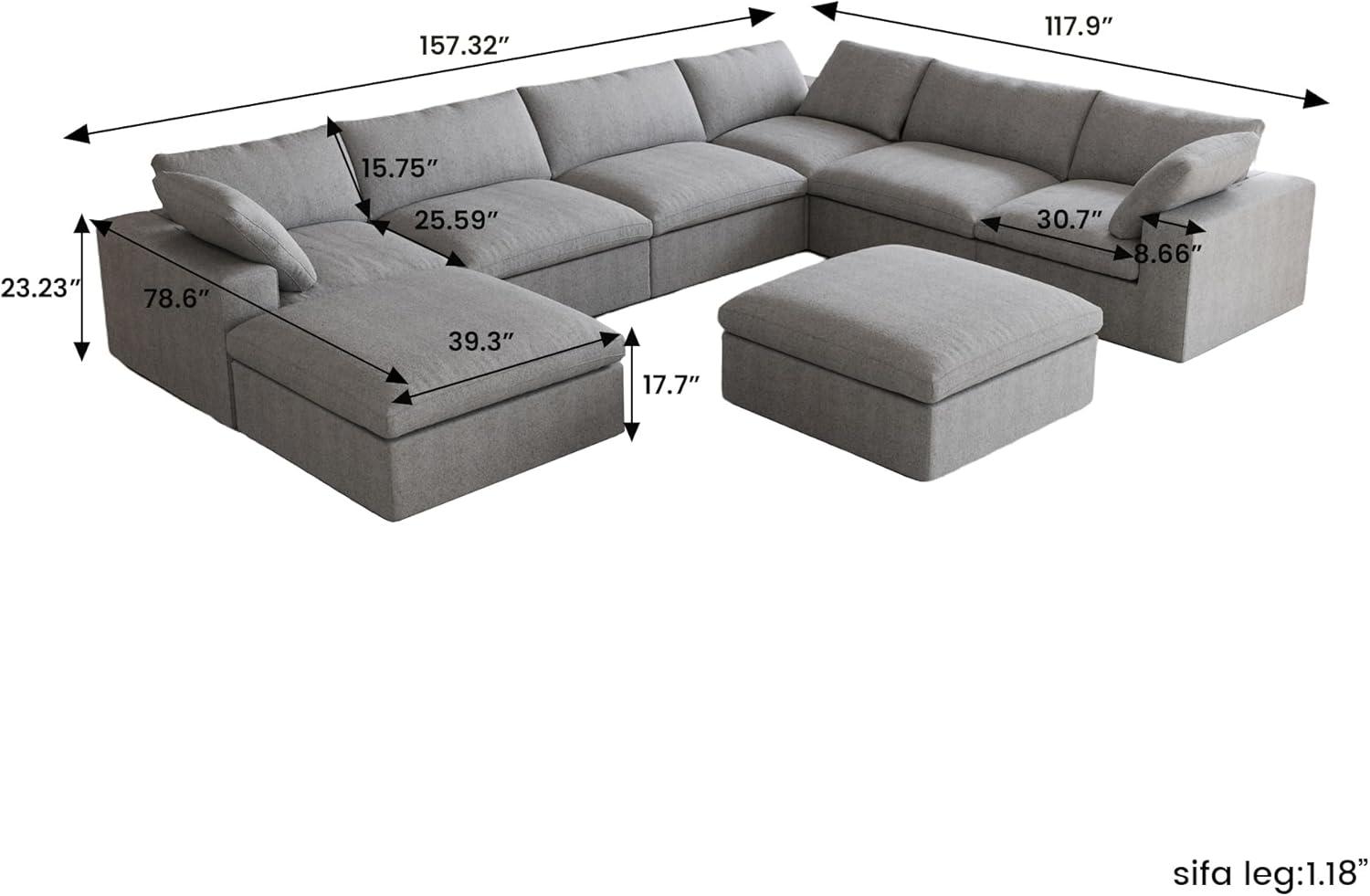 WJShome 8-Piece Cloud Modular Sectional Sofa,Down Filled Couch for Living Room,Minimalist Convertible Couches,Sofa Cover Washable & Removable,Grey
