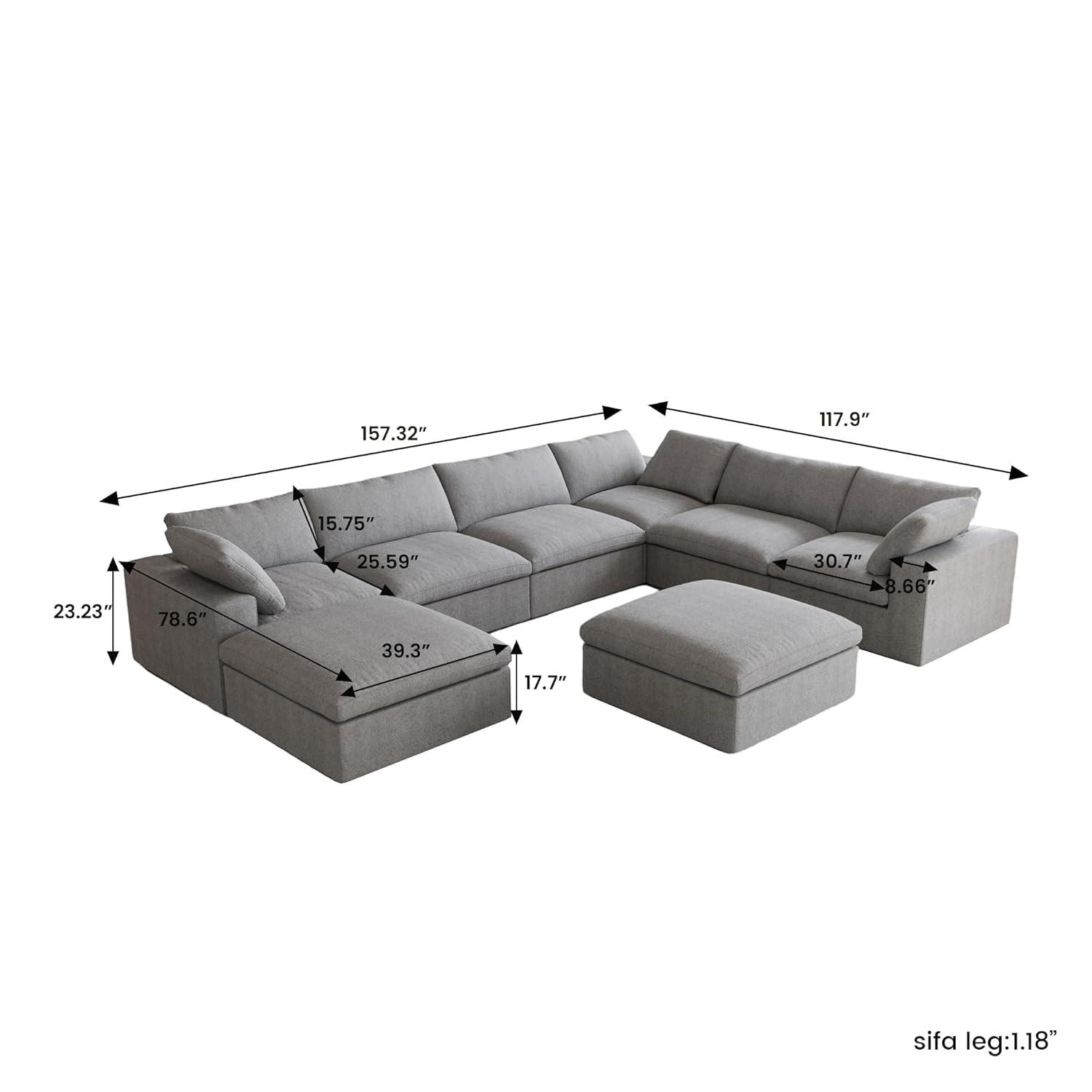WJShome 8-Piece Cloud Modular Sectional Sofa,Down Filled Couch for Living Room,Minimalist Convertible Couches,Sofa Cover Washable & Removable,Grey