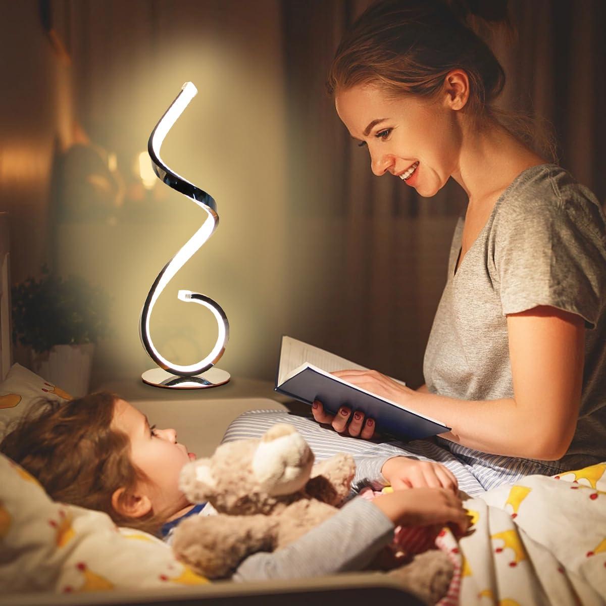 Modern Spiral LED Table Lamp, Stepless Dimmable Bedside Table Lamps for Bedroom, 10W LED Desk Lamp 3 Color Modes Desk Light Reading Office Lamps for Nightstand, Living Room- Silver
