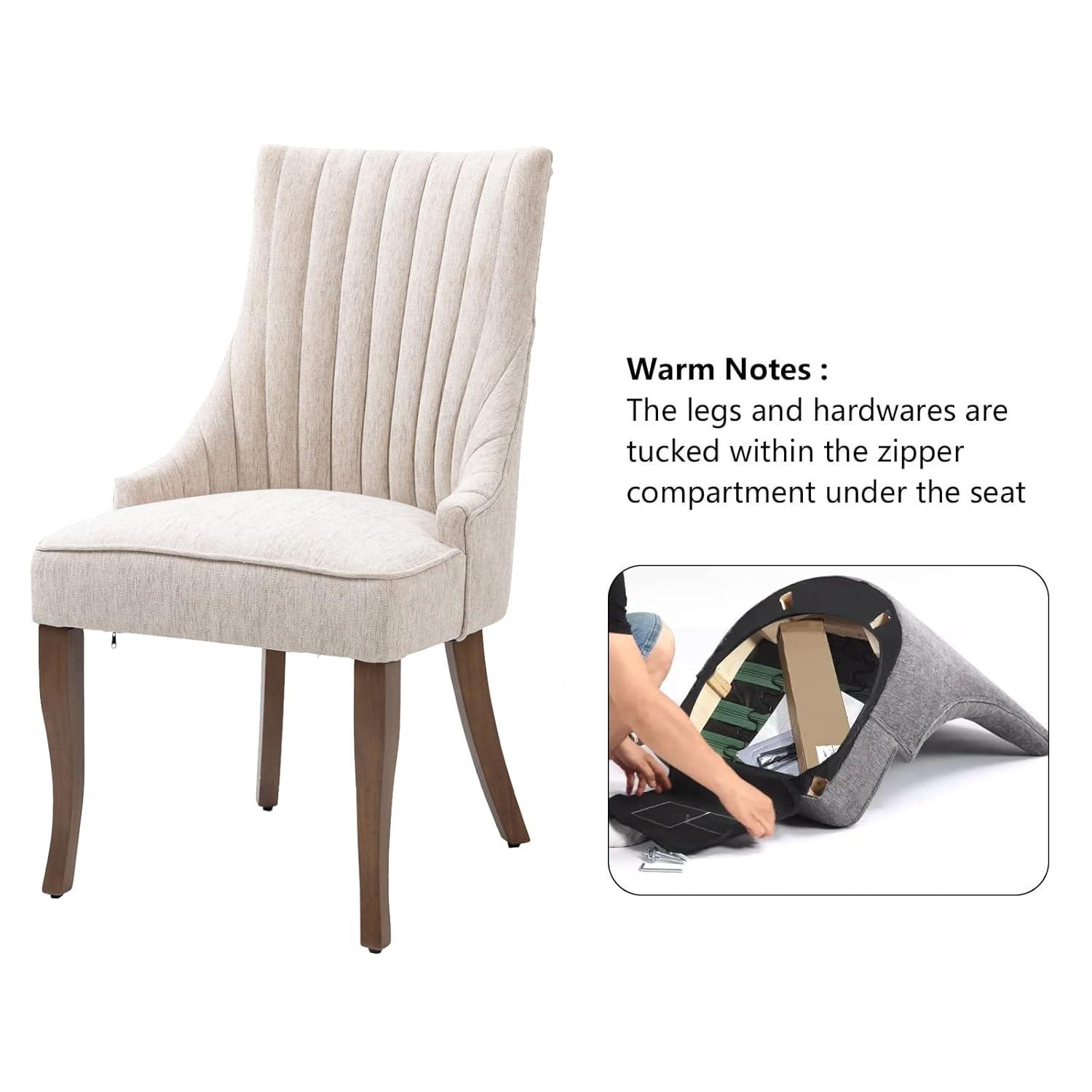 mikibama Linen Dining Chairs Set of 4 Channel Tufted Kitchen Dinner Chair Comfy Fabric Upholstered Accent Chair for Dining Room with Solid Wood Legs (Brown 4pc)