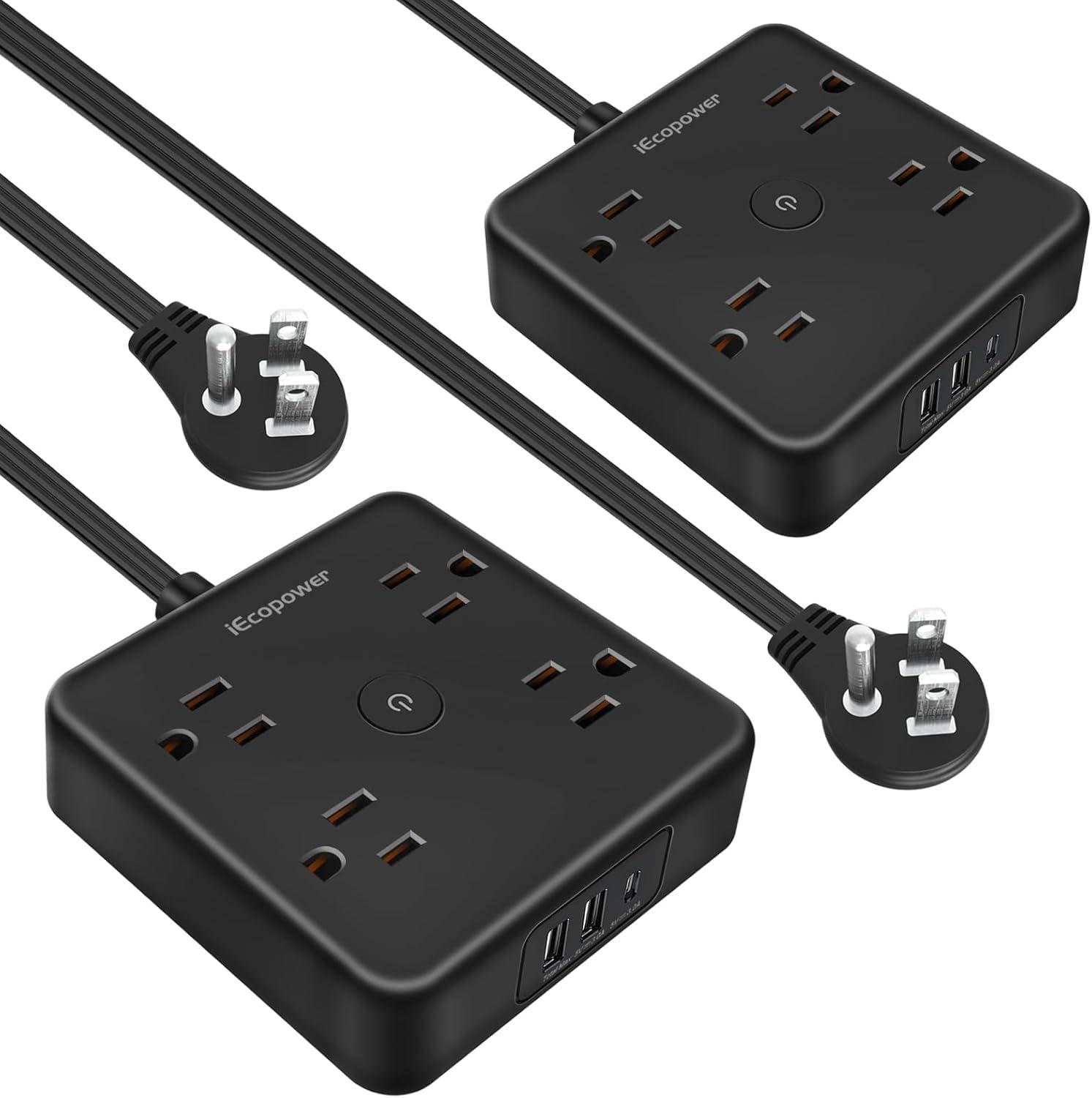 Black 4-Outlet Power Strip with USB-A and USB-C Ports