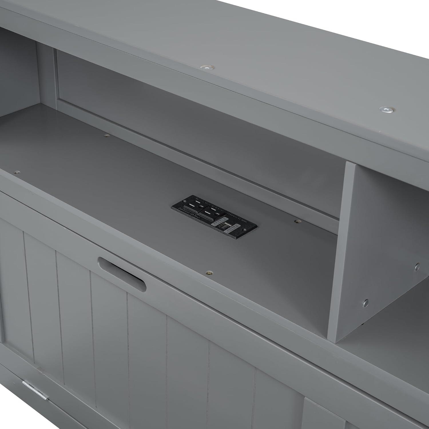 Linique Hydraulic Platform Bed, Wood Full Size Bed Frame with Storage LED Headboard, Built-in Charging Station and 2 Drawers (White)