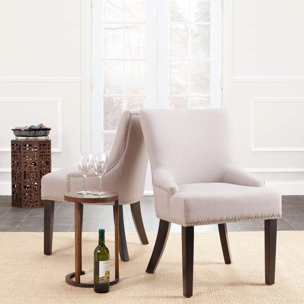 SAFAVIEH Lotus 19''H KD Side Chair Set of 2 Flat Black Nail Head Taupe Linen