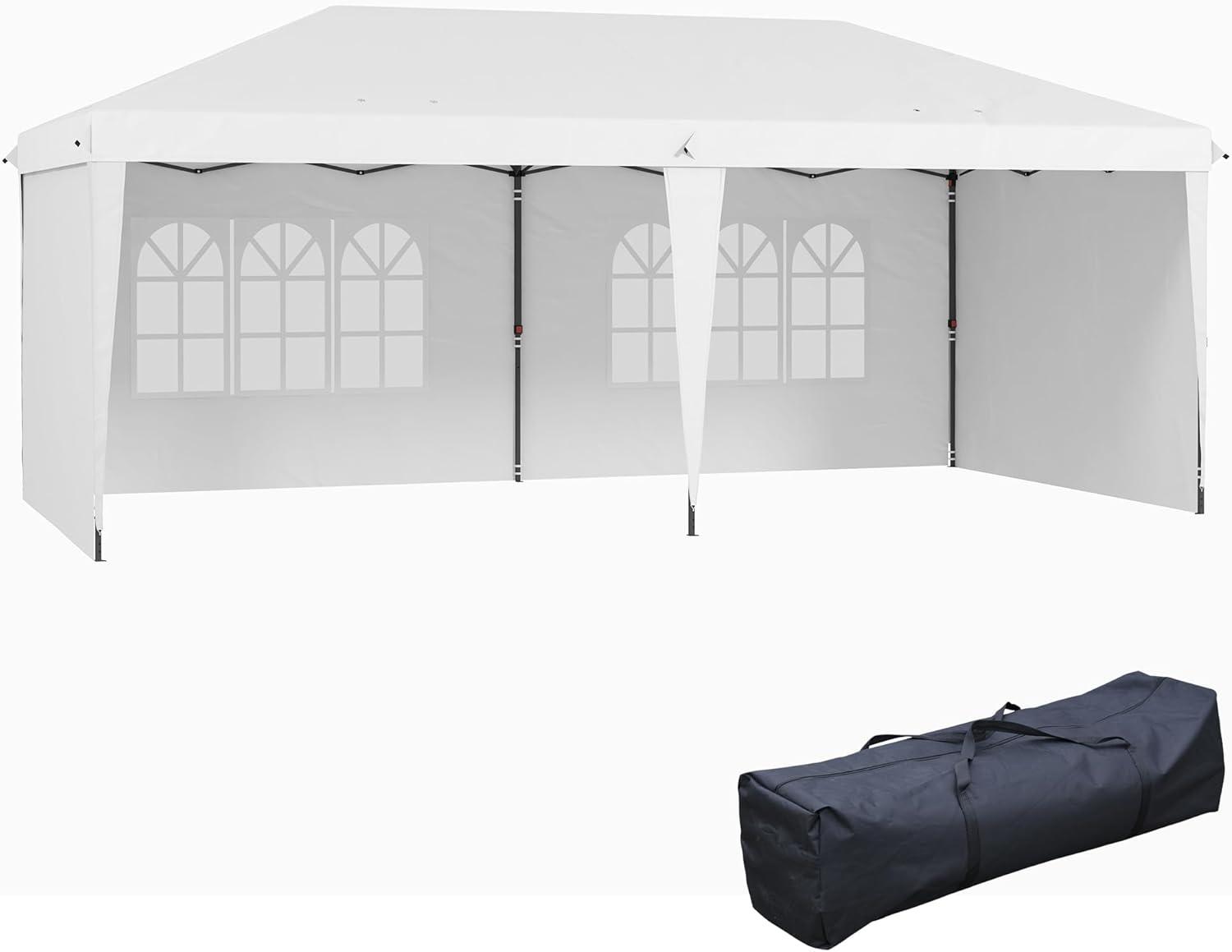 Outsunny 10' x 20' Heavy Duty Pop Up Canopy Party Tent with 4 Removable Sidewalls, Outdoor Cabana Gazebo with Carry Bag, Weather Protection, White