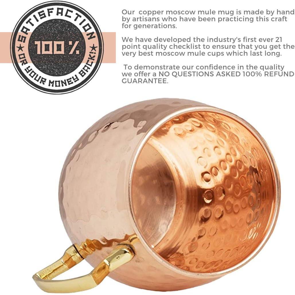 Advanced Mixology Moscow Mule Copper Mugs - Set of 2 - 100% HANDCRAFTED - Pure Solid Copper Mugs 16 oz Gift Set with BONUS: Artisan Wooden Coasters, Cocktail Copper Straws, and Shot Glass!