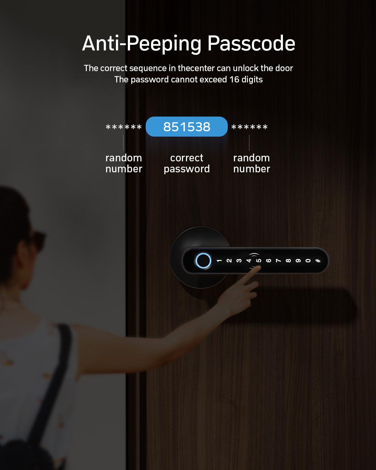 Smart Door Lock Fingerprint, Keyless Entry Door Lock With Handle, APP/IC Cards/Codes/Keys/Fingerprints Biometric Electronic Keyless Entry Lock For Bedroom Home Hotel Office