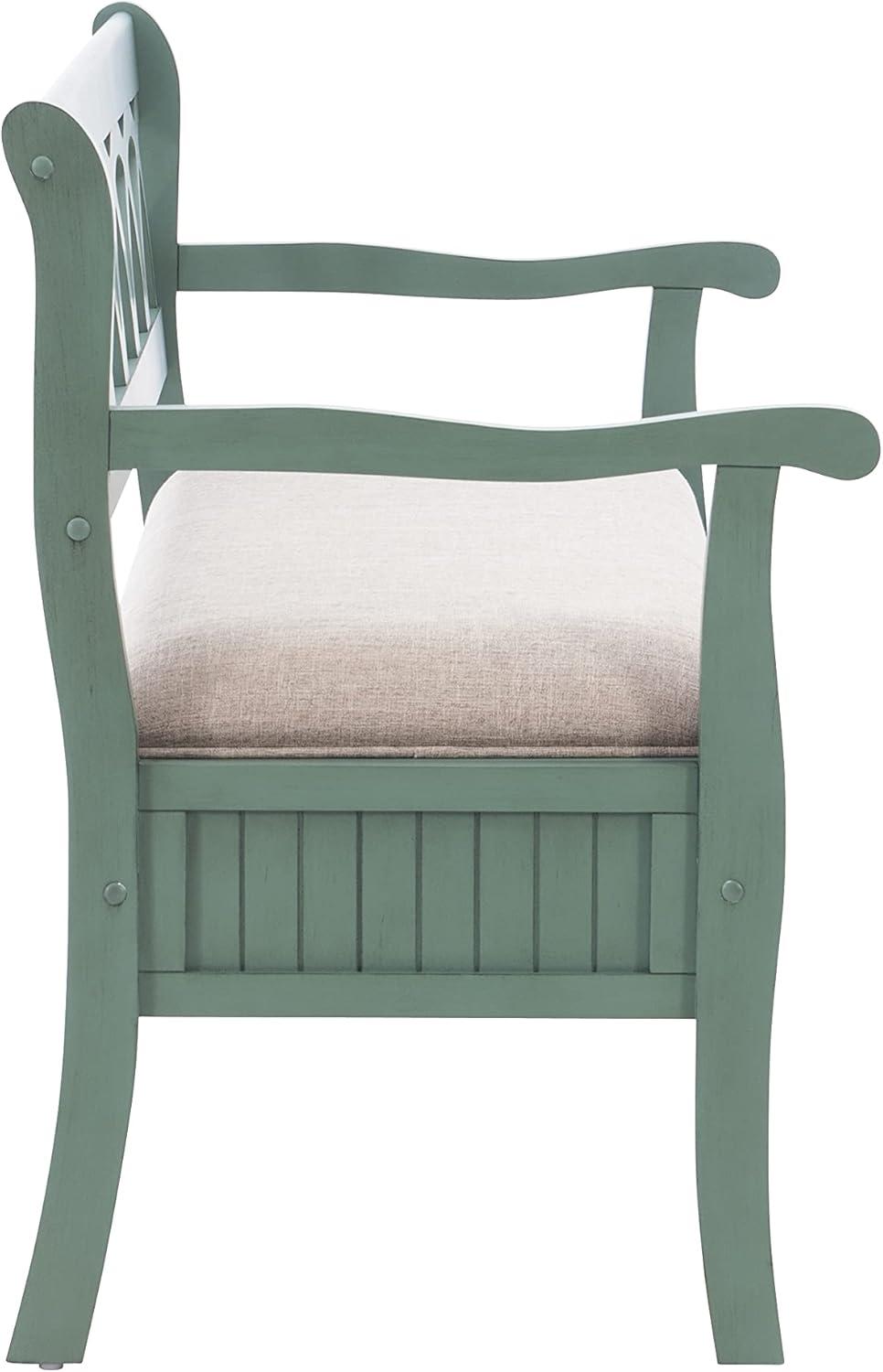 Powell Elliana Storage Bench, Teal Finish with Beige Fabric