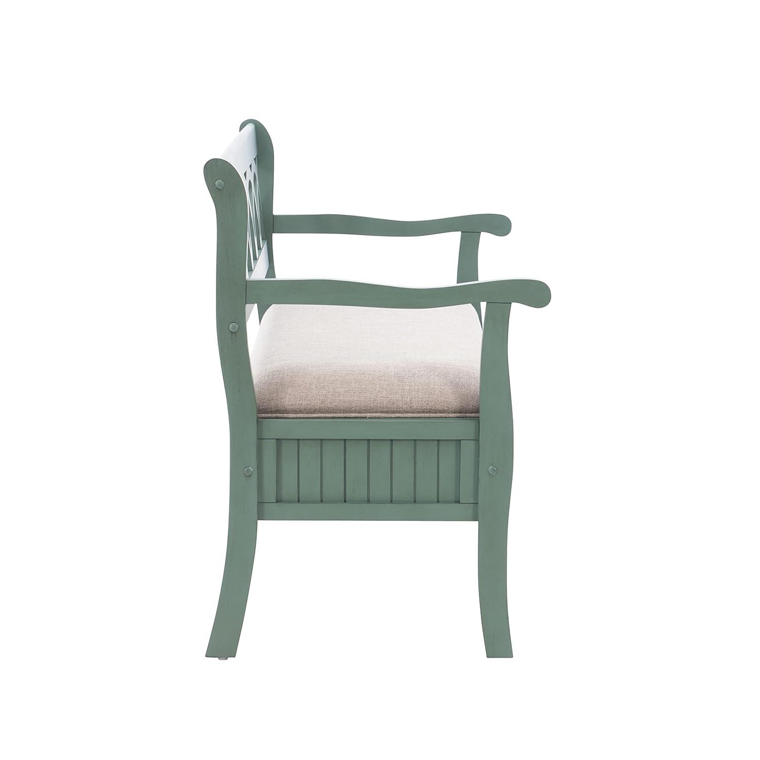 Powell Elliana Storage Bench, Teal Finish with Beige Fabric