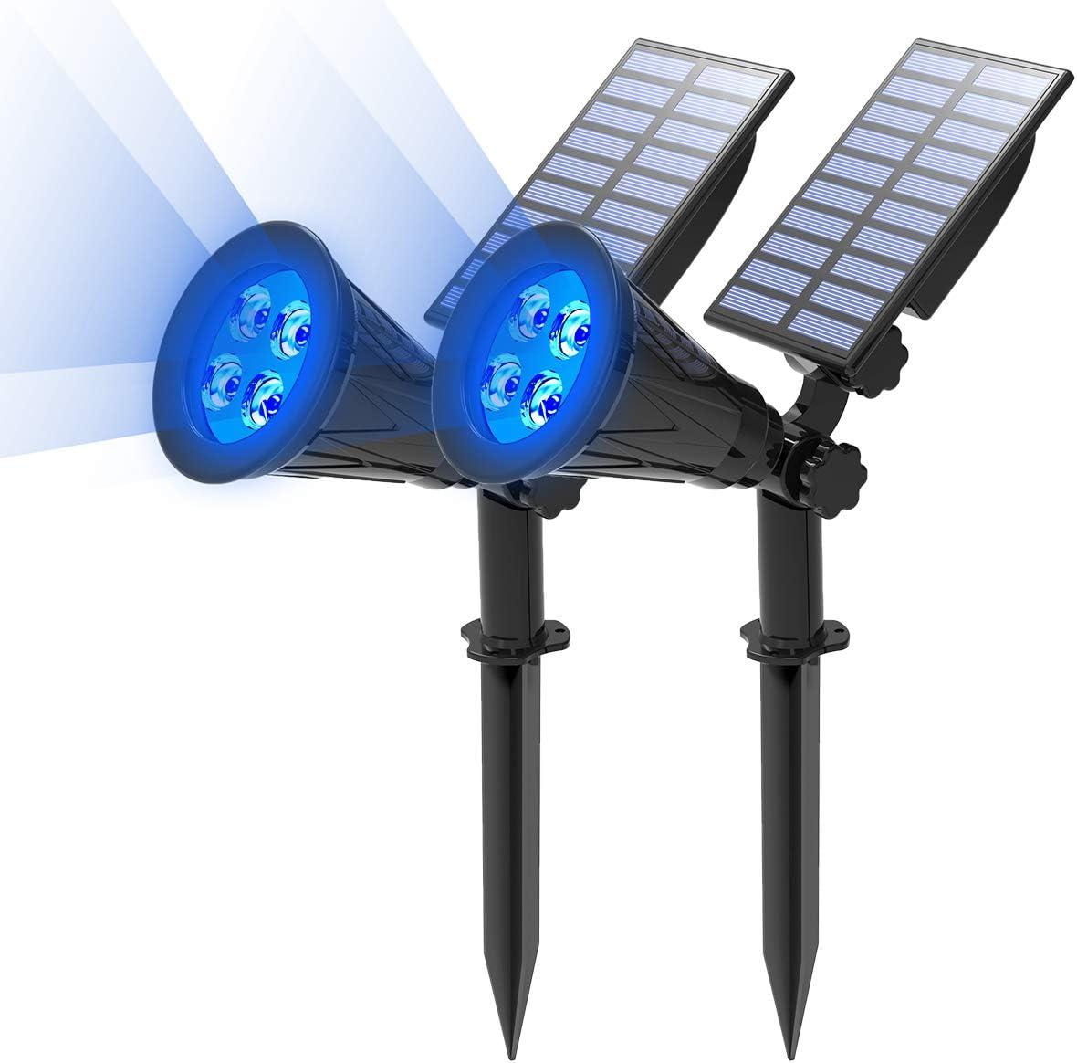 Blue Solar Powered LED Outdoor Spotlights, 2-Pack