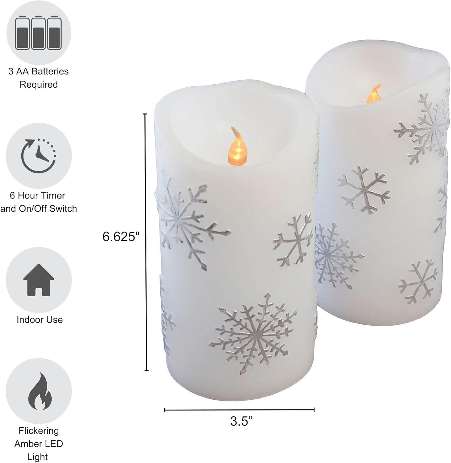 Snowflake Battery Operated Wax LED Candles (Set of 2)