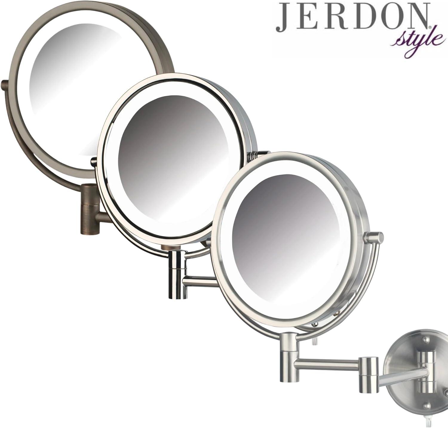 Jerdon 8.5 inch Diameter LED Lighted Makeup Mirror, 8X-1X Magnification, Nickel Finish, Direct Wire -Model HL88NLD