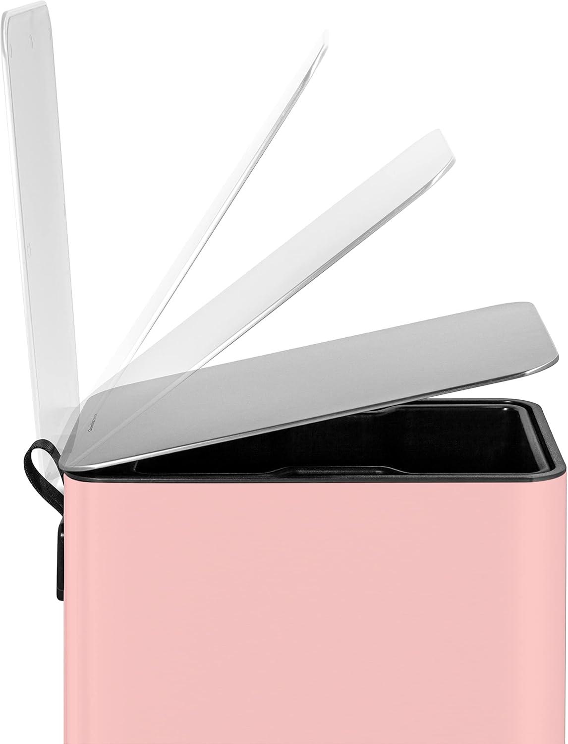 Blush Pink Stainless Steel Pedal Trash Can with Soft Close Lid