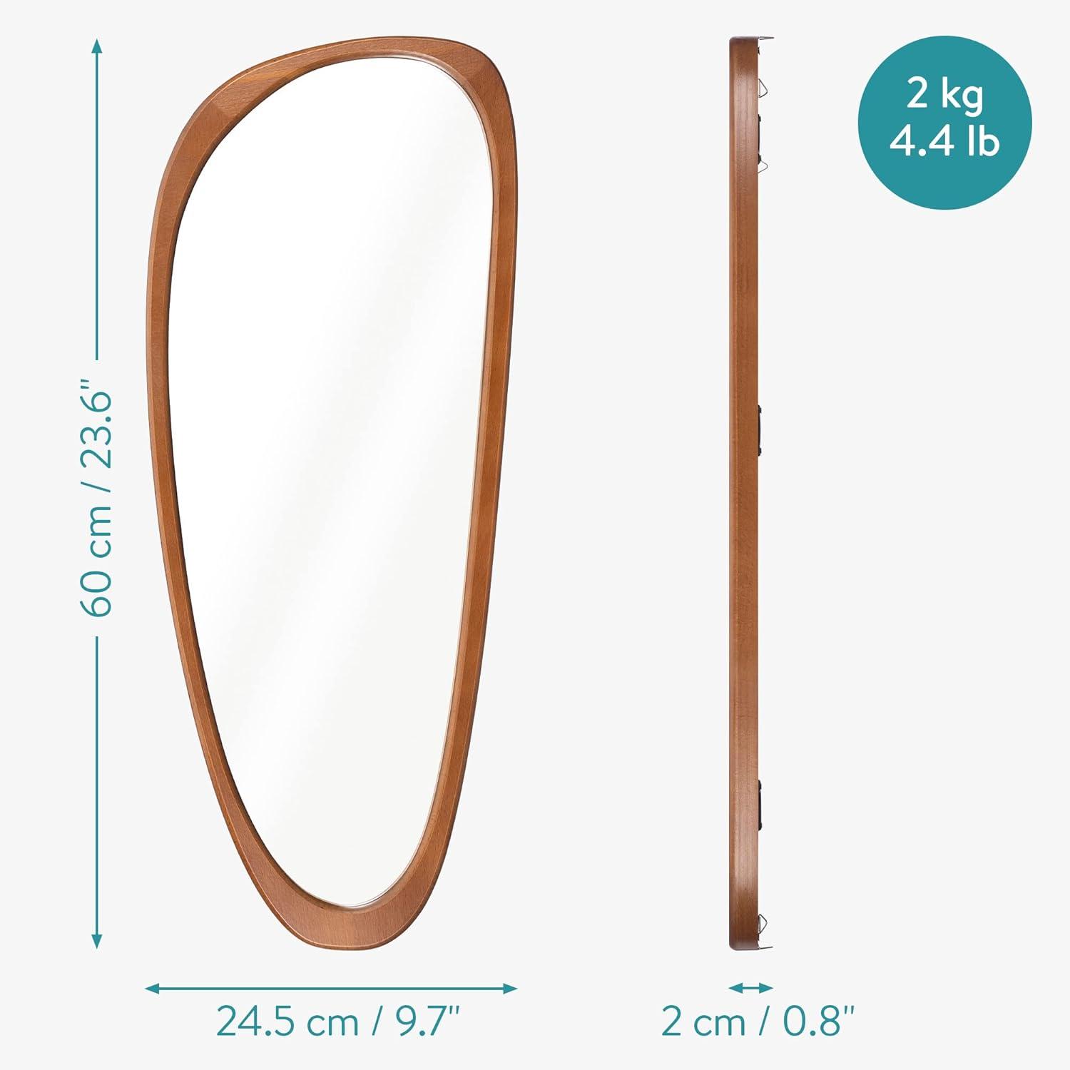 Navaris Irregular Wall Mirror - 23.6 x 9.6 in - Wooden Asymmetrical Mirror - Mid Century Abstract Design - Aesthetic Home Decor - Beechwood Frame