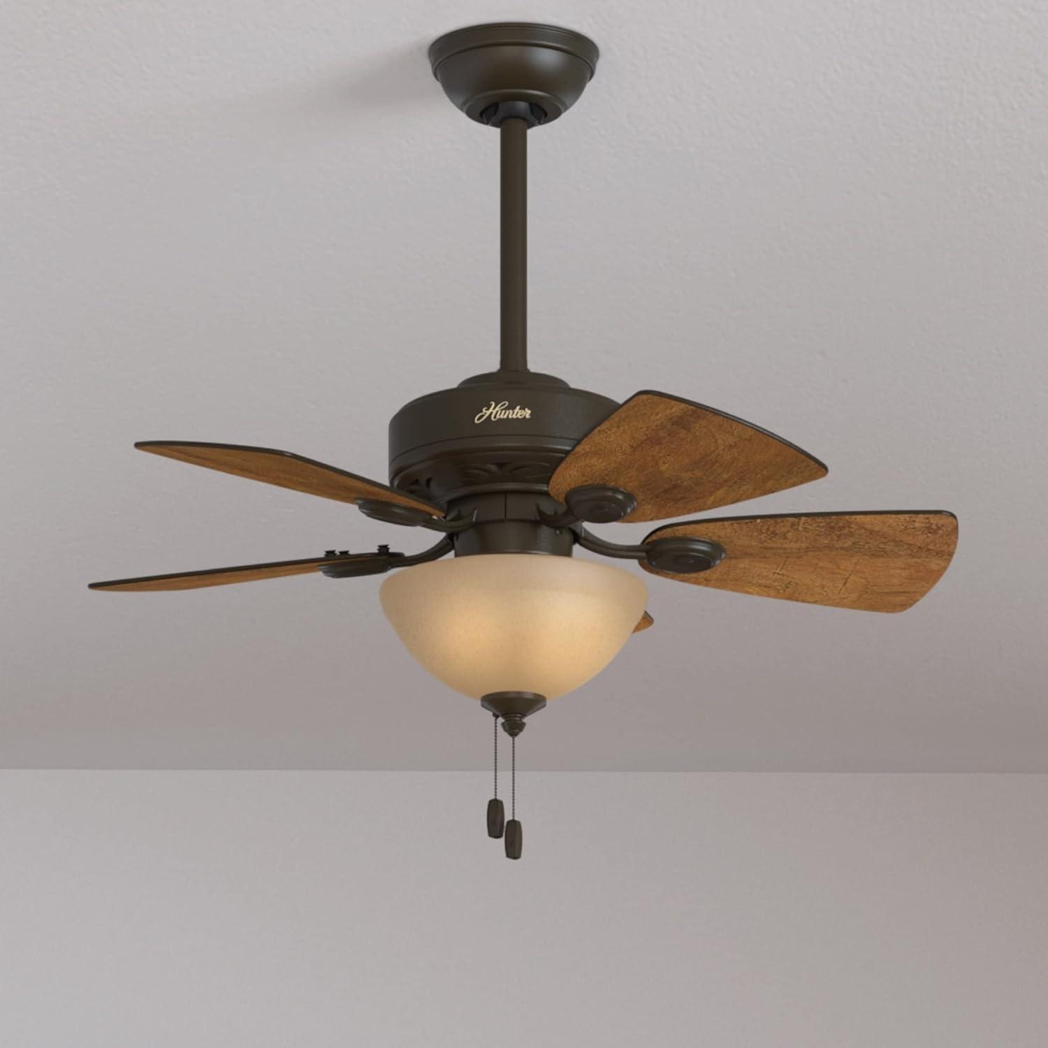 WhisperWind 34" New Bronze Ceiling Fan with Walnut Blades and LED Lights