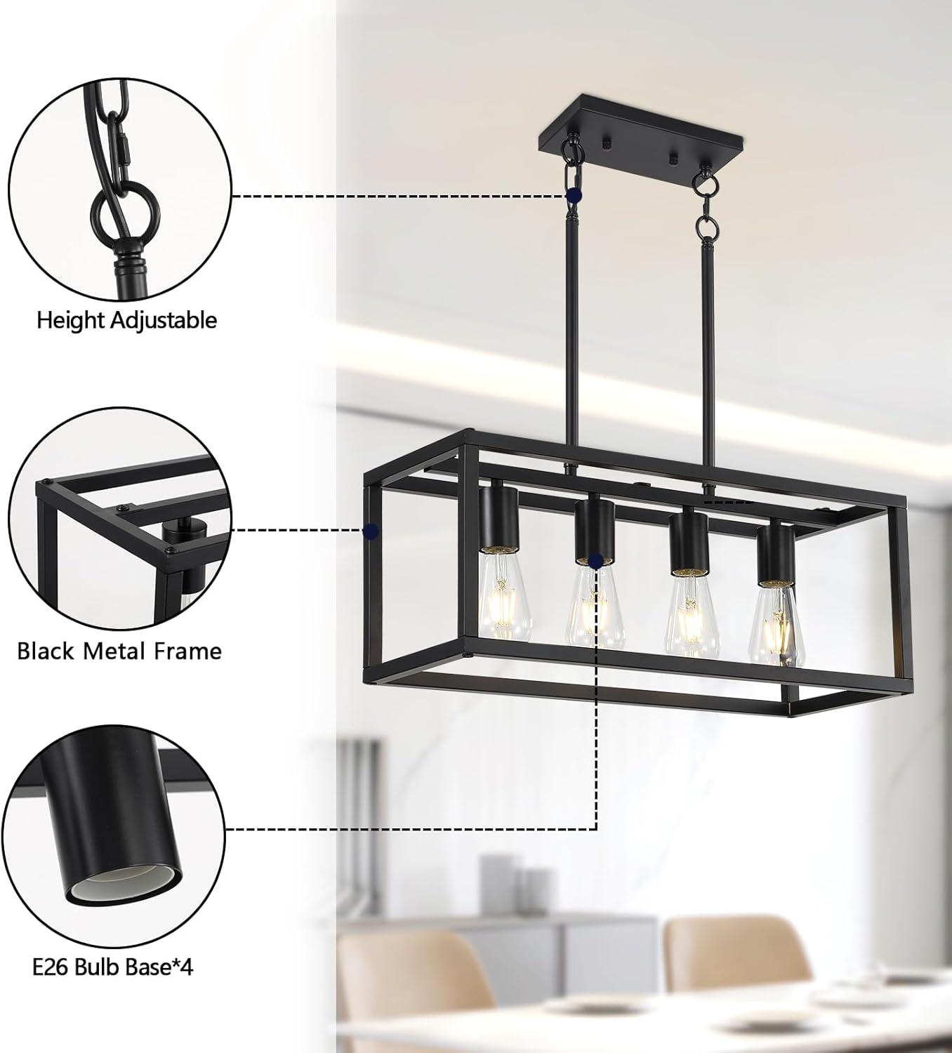 Black Metal 4-Light Cage Kitchen Island Pendant