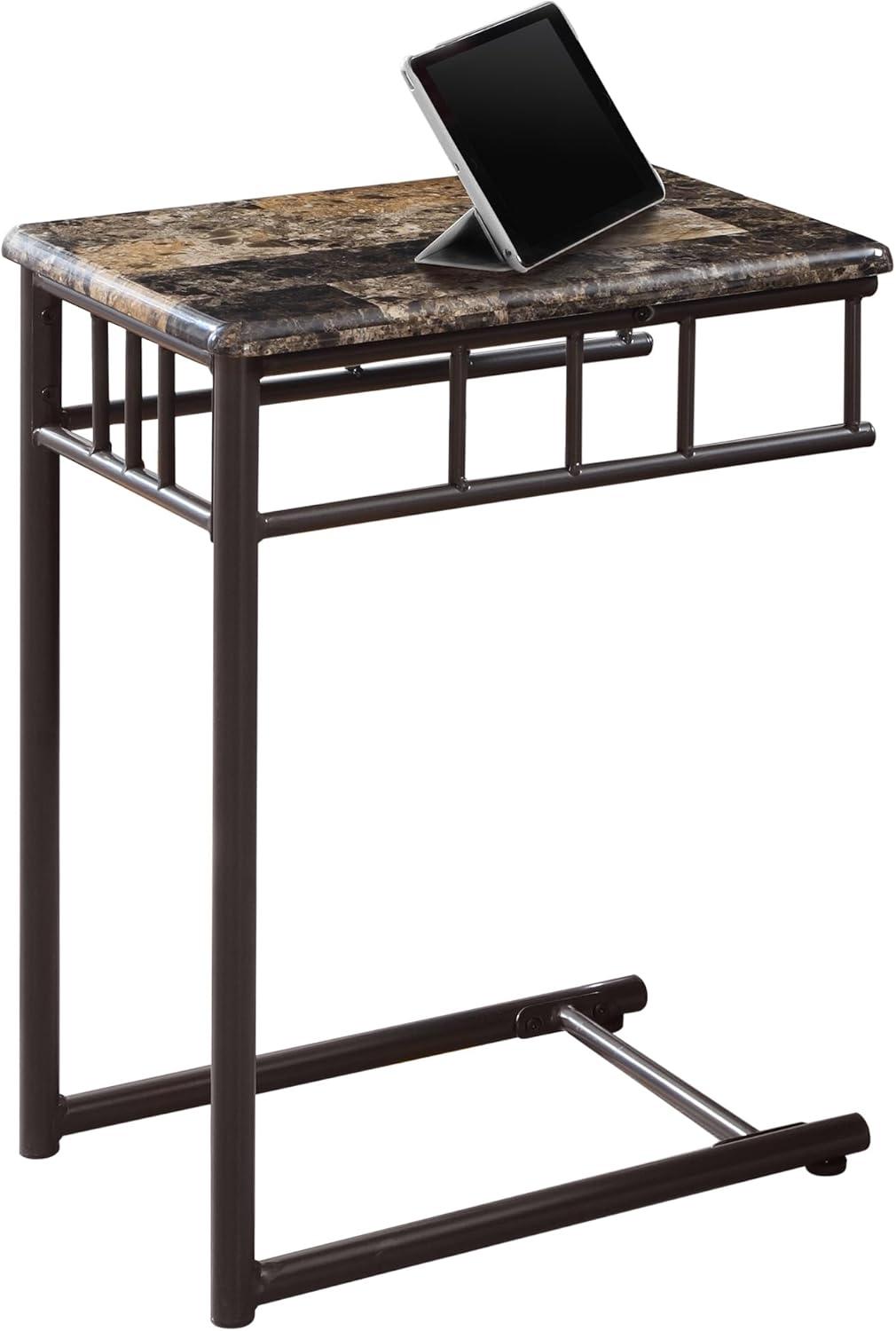 Monarch Specialties Accent Table, C-shaped, End, Side, Snack, Bedroom, Brown Marble Look Laminate