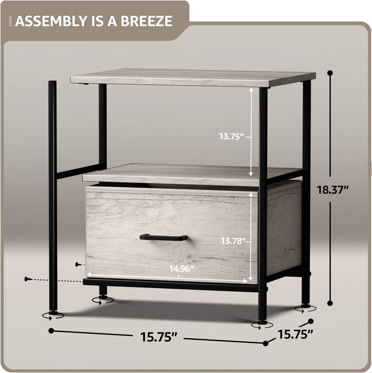 Sorbus Sorbus 1 Drawer and Shelves Nightstand with Steel Frame, Wood Top & Fabric Bins