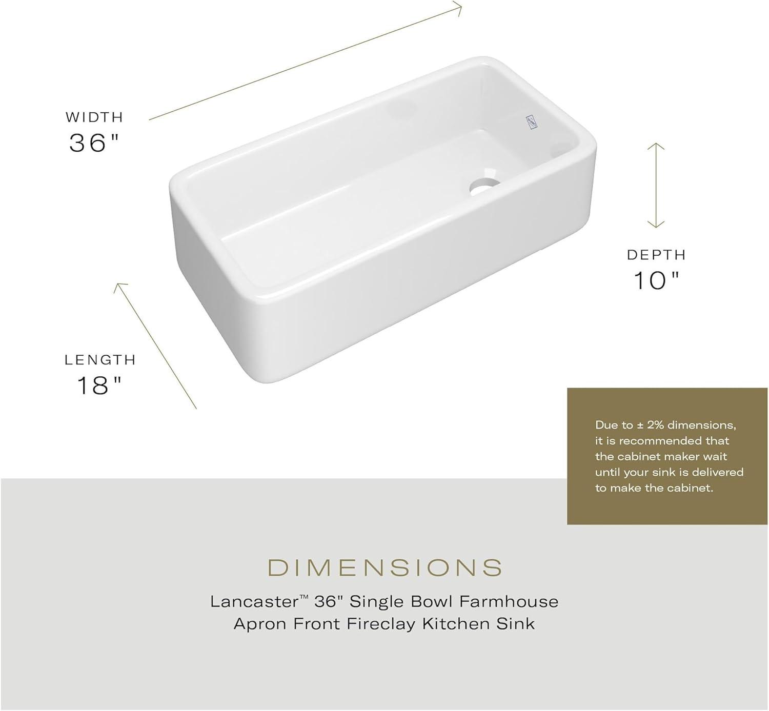 Lancaster 36" Single Bowl Farmhouse Apron Front Fireclay Kitchen Sink