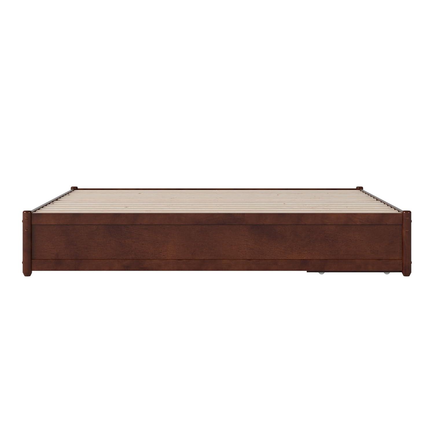 Barcelona King Solid Wood Panel Platform Bed with Storage Drawers in Walnut