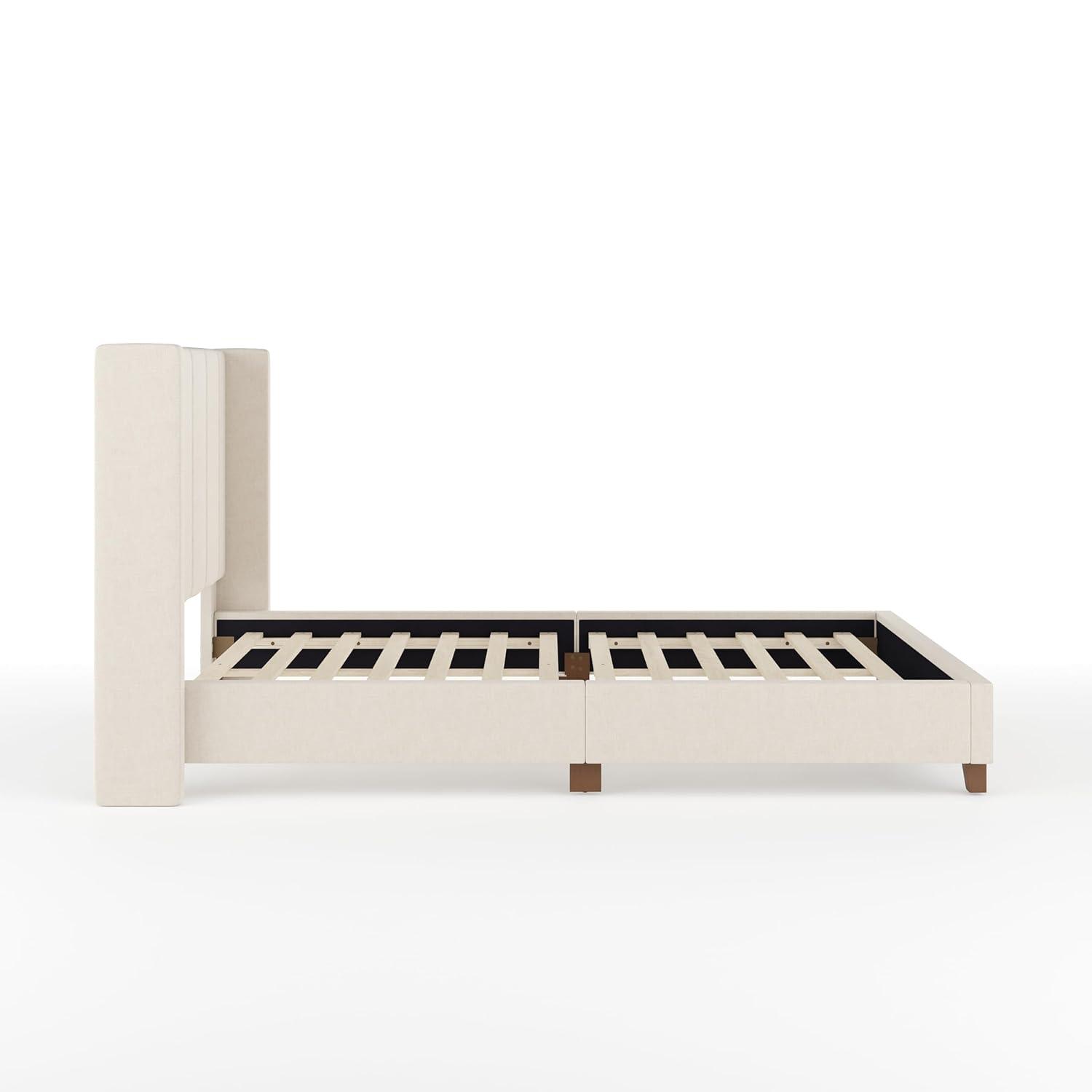 Martha Stewart Martha Stewart Kay Upholstered Platform Bed With Channel Stitched Wingback Headboard