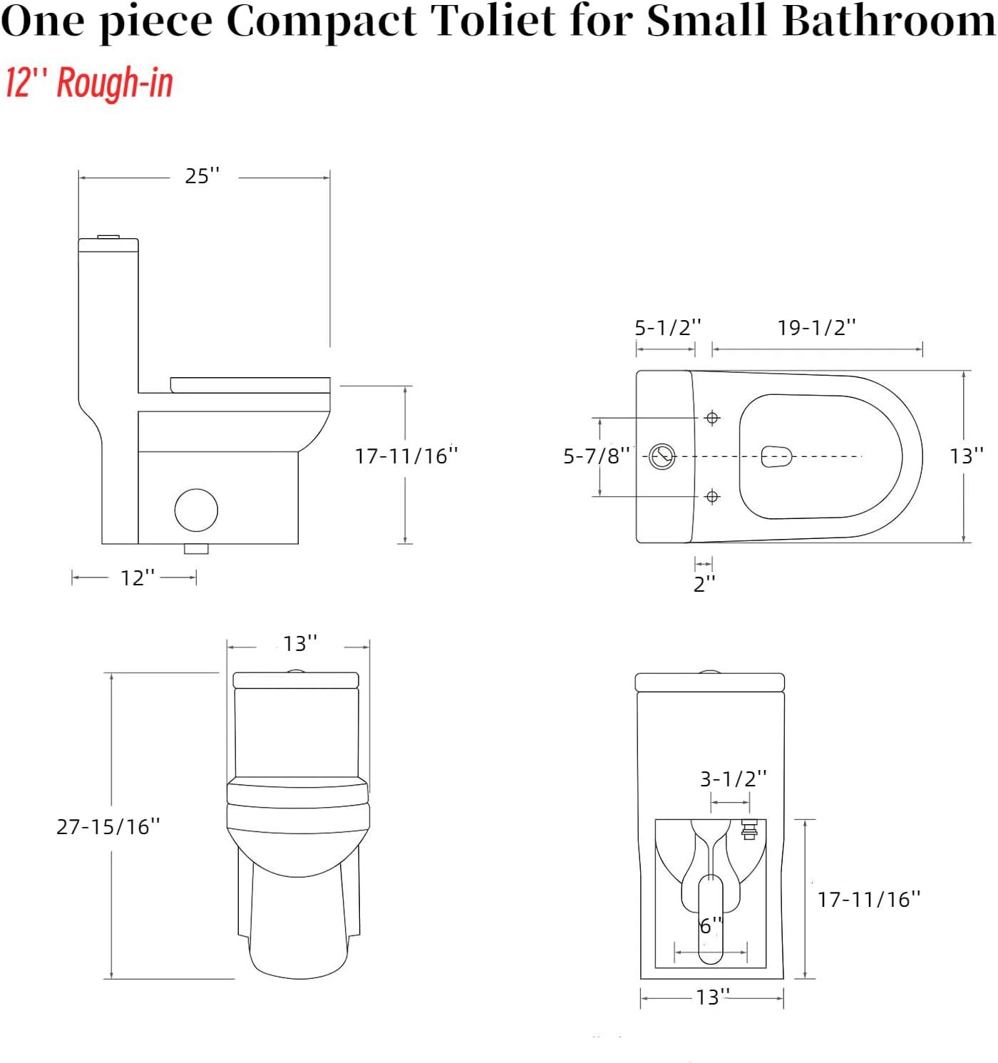 Momei One Piece Toilet,Floor-Discharge Dual Flush,Glossy White - 24.8x13x27.56