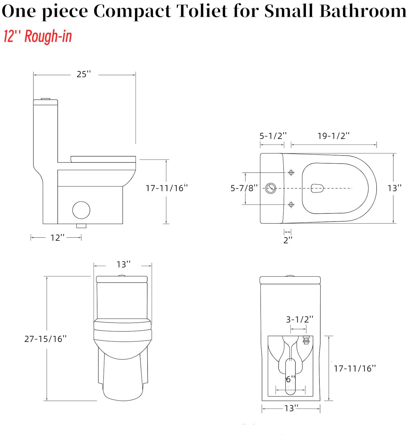 Momei One Piece Toilet,Floor-Discharge Dual Flush,Glossy White - 24.8x13x27.56