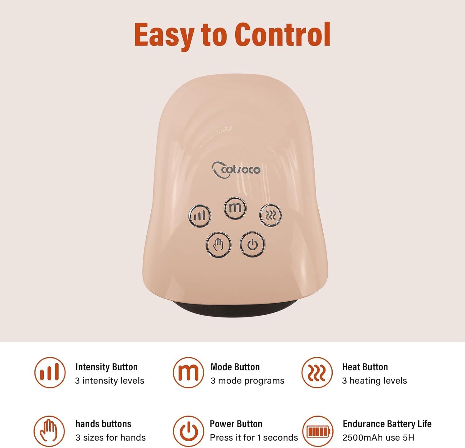 cotsoco Hand Massager with Heat and Compression for Arthritis and Carpal Tunnel, Birthday Gifts for Women Mom Men, Pink