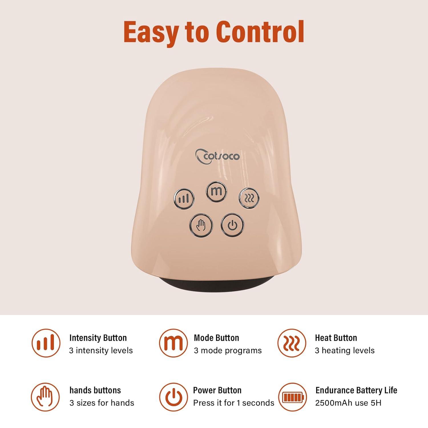 cotsoco Hand Massager with Heat and Compression for Arthritis and Carpal Tunnel, Birthday Gifts for Women Mom Men, Pink