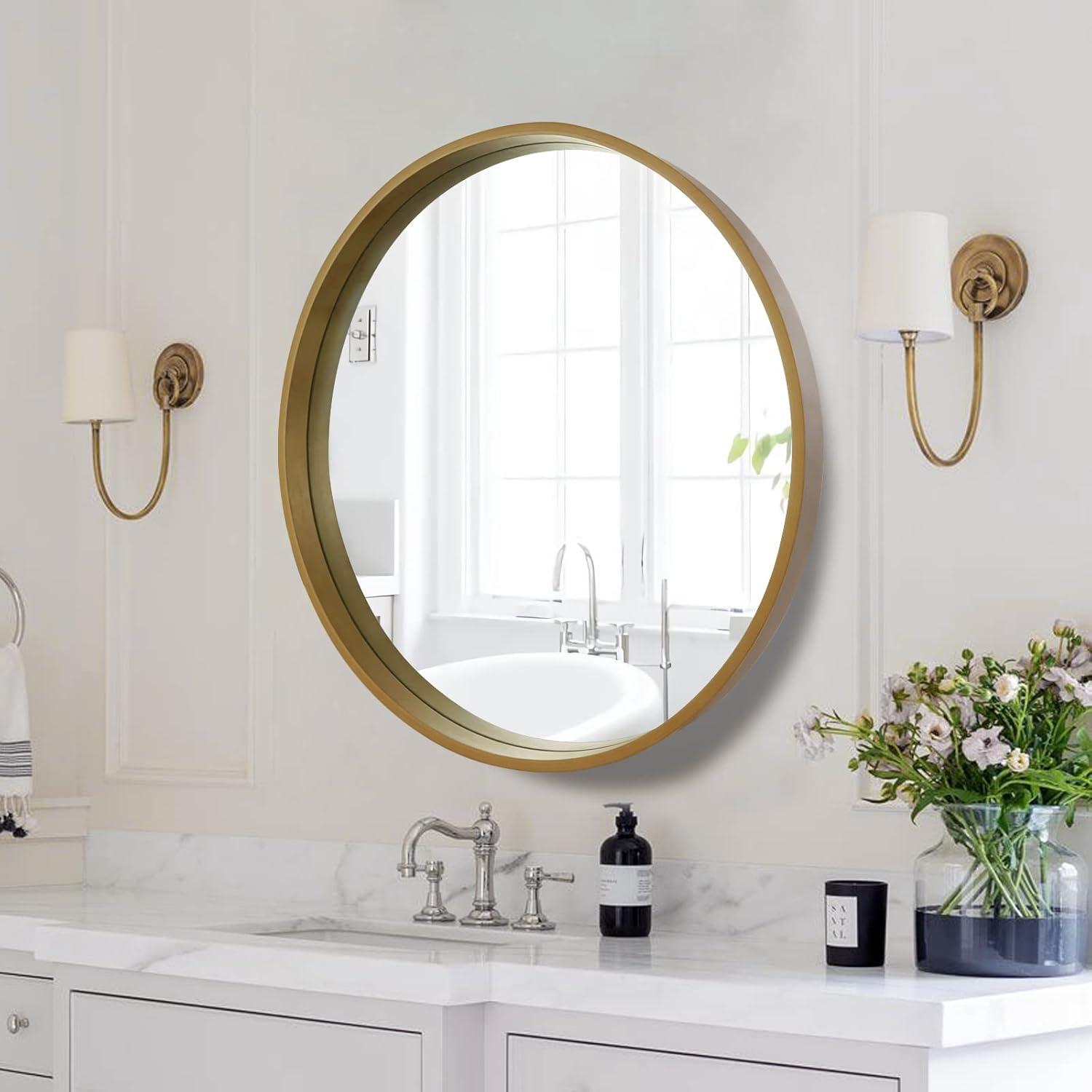 28" Wood Round Mirror Natural - WallBeyond: Pine Frame, 27" Diameter, Modern Decor, Wall Mount